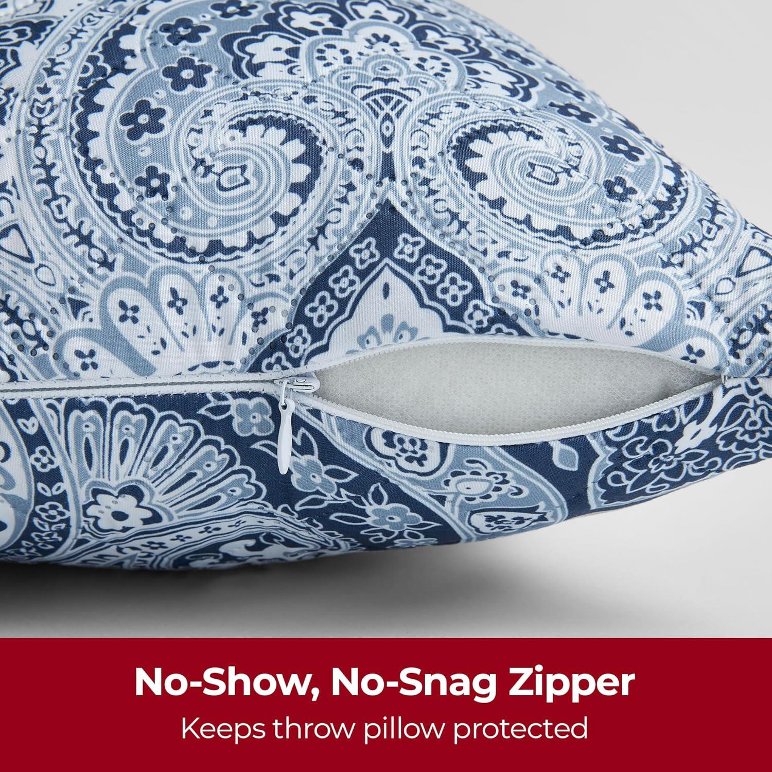 Mellanni Decorative Throw Pillow Covers with Pinsonic Quilt Stitching, 18x18, Medallion Blue, 2 Count