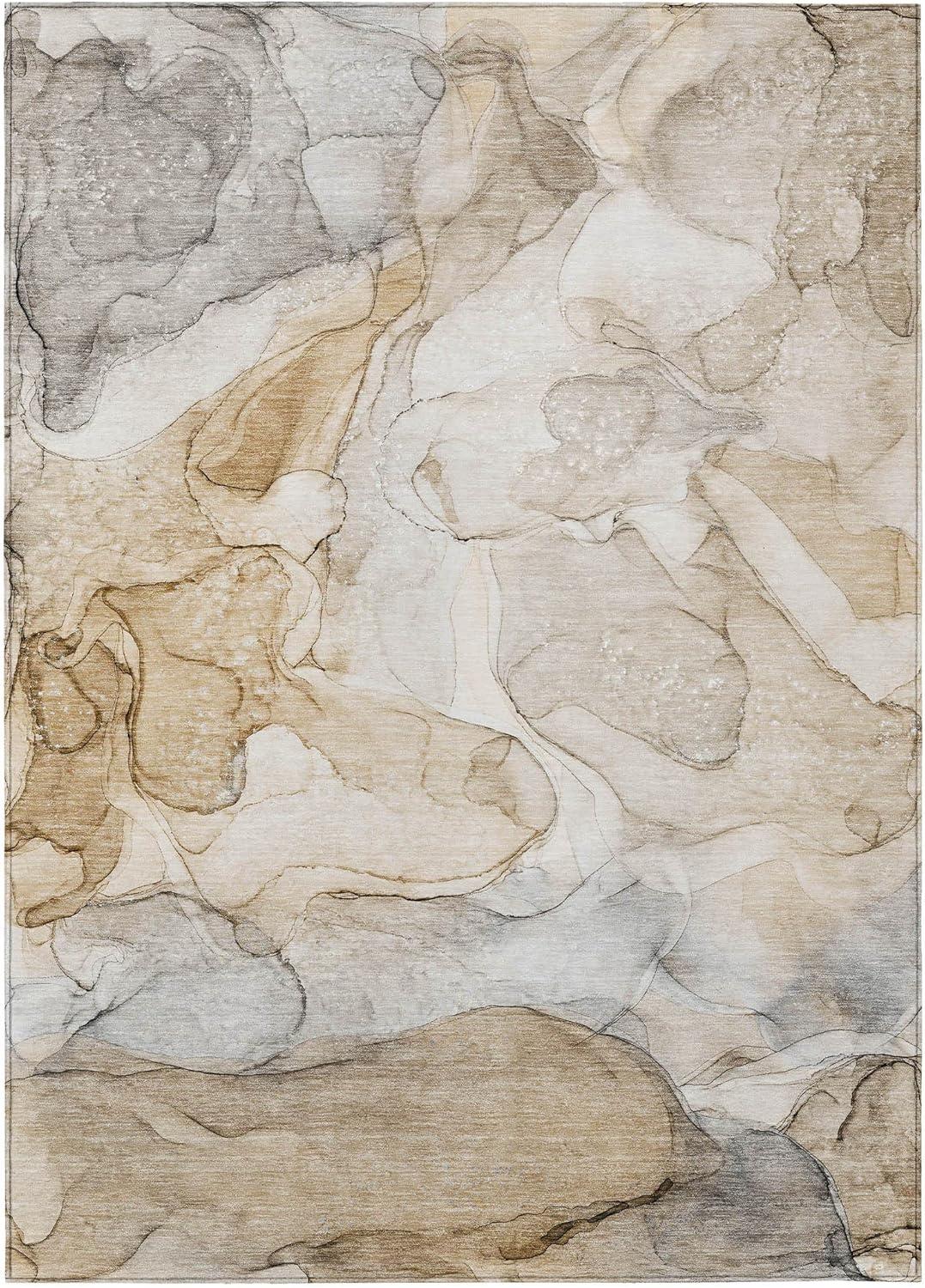 Beige and Gray Watercolor Synthetic 8' x 10' Area Rug