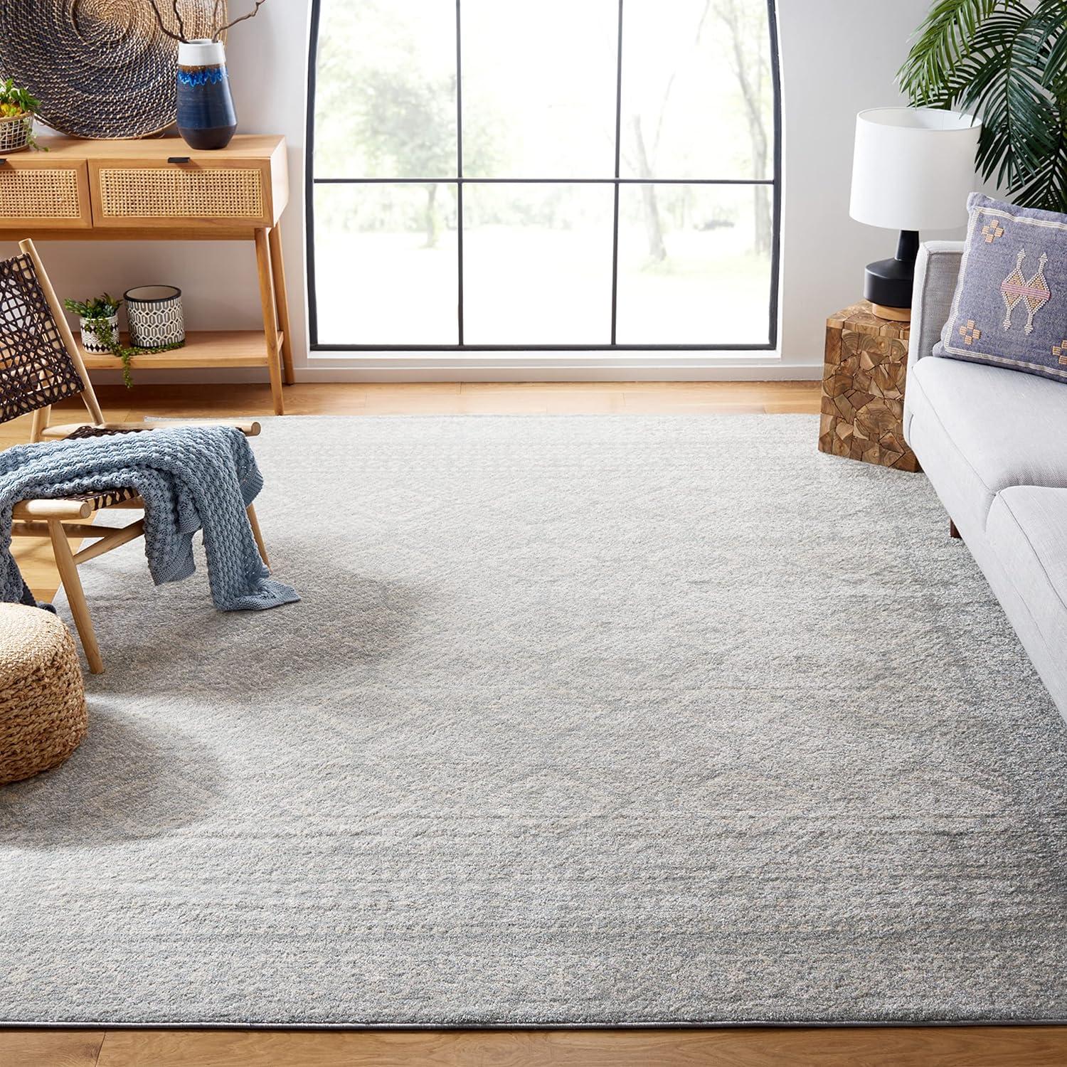 Light Grey Ivory Geometric Square Synthetic Area Rug