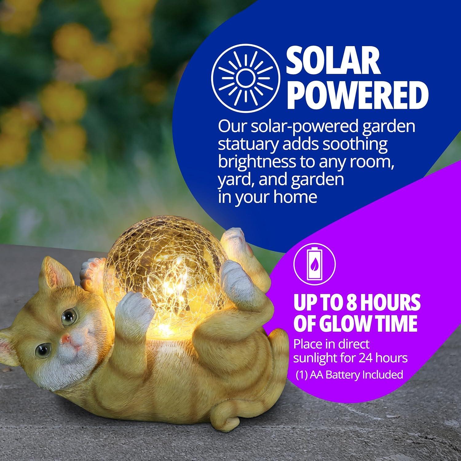 Exhart Exhart Solar Cat Playing with LED Crackle Ball Garden Statuary, 10.5 by 7.5 Inches