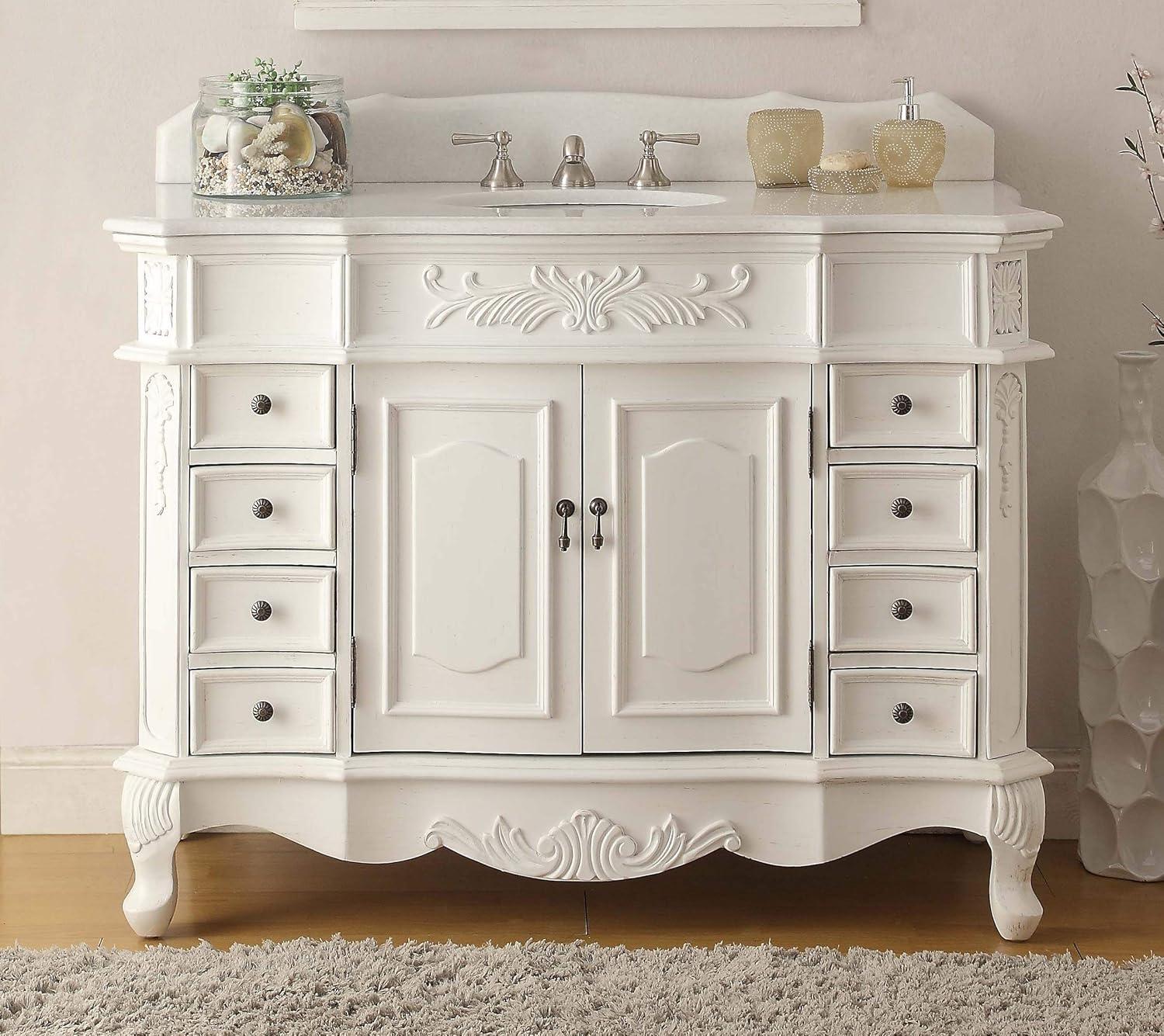 48.5" Traditional White Marble Single Sink Bathroom Vanity