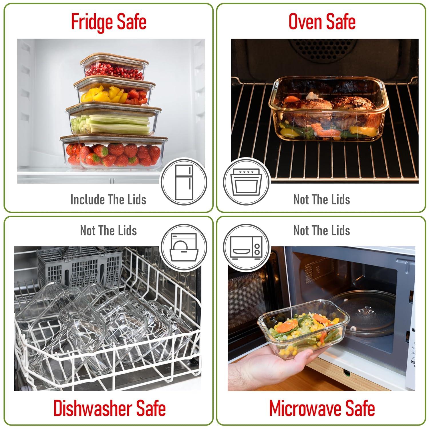 Amber Glass Meal Prep Containers with Acacia Lids, Set of 4