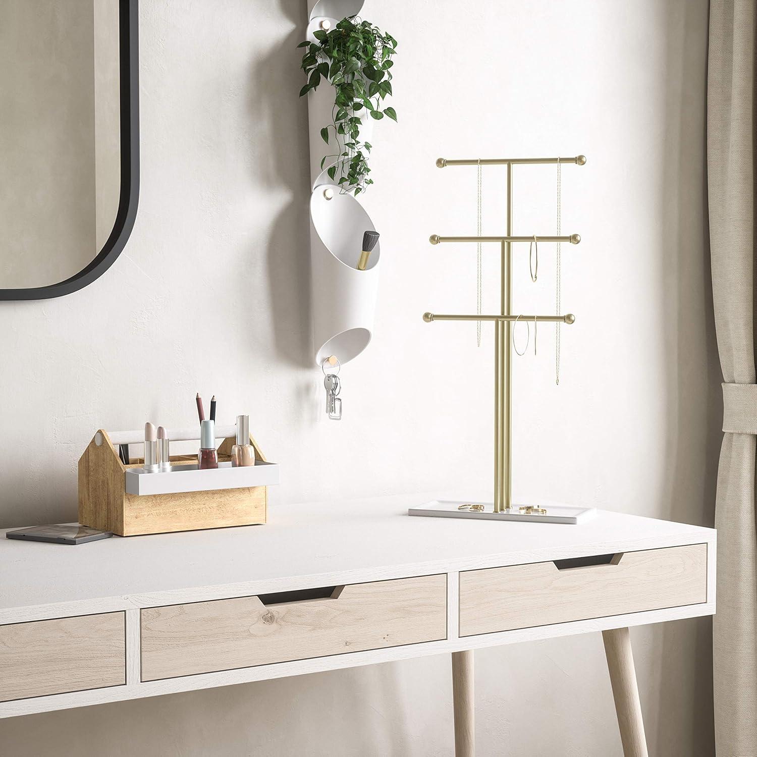 Gold and White Steel 3-Tier Jewelry Stand