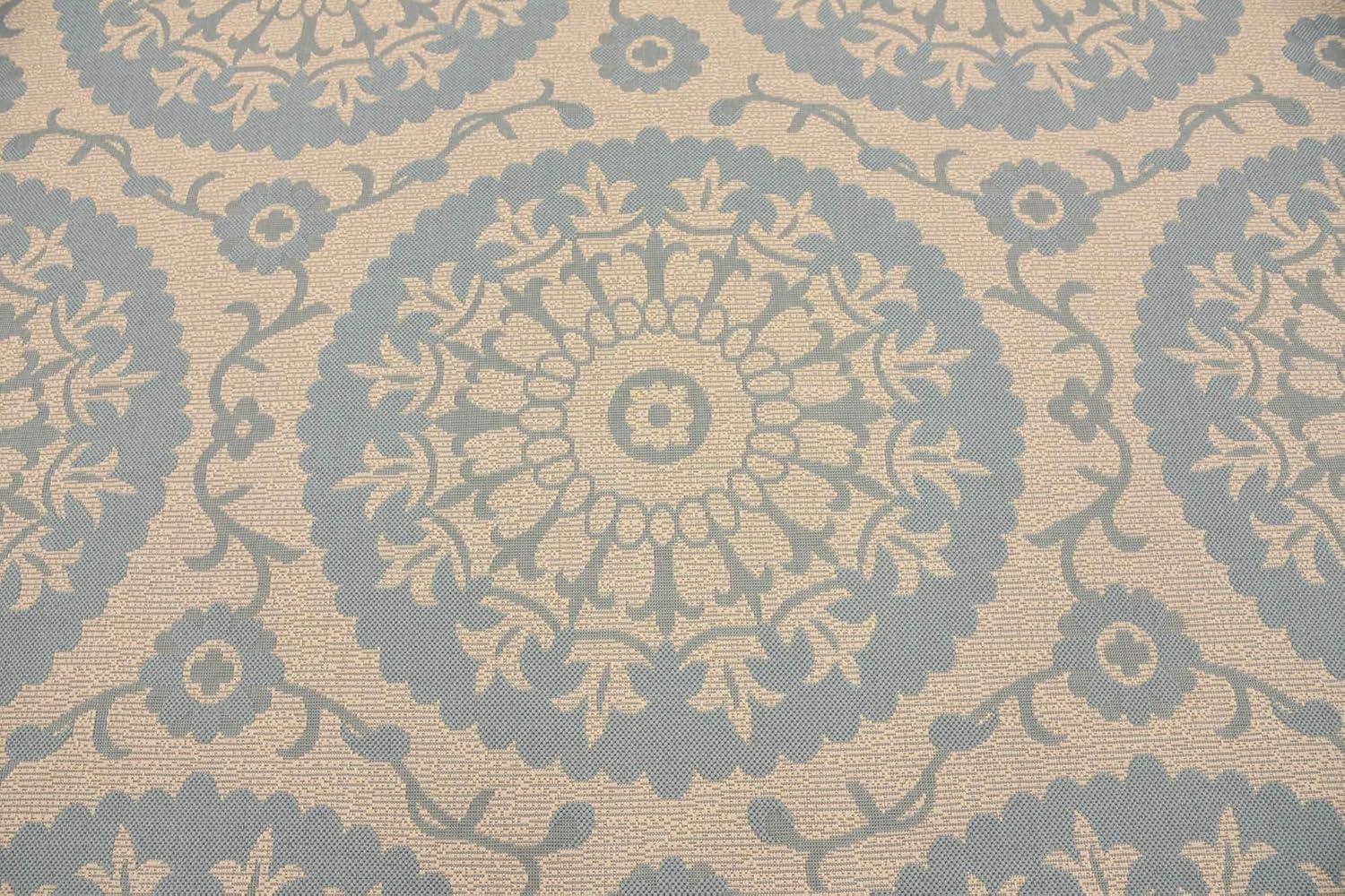 Unique Loom Outdoor Botanical Collection Area Rug - Medallion (9'  x 12' 2" Rectangle Aqua/Beige)