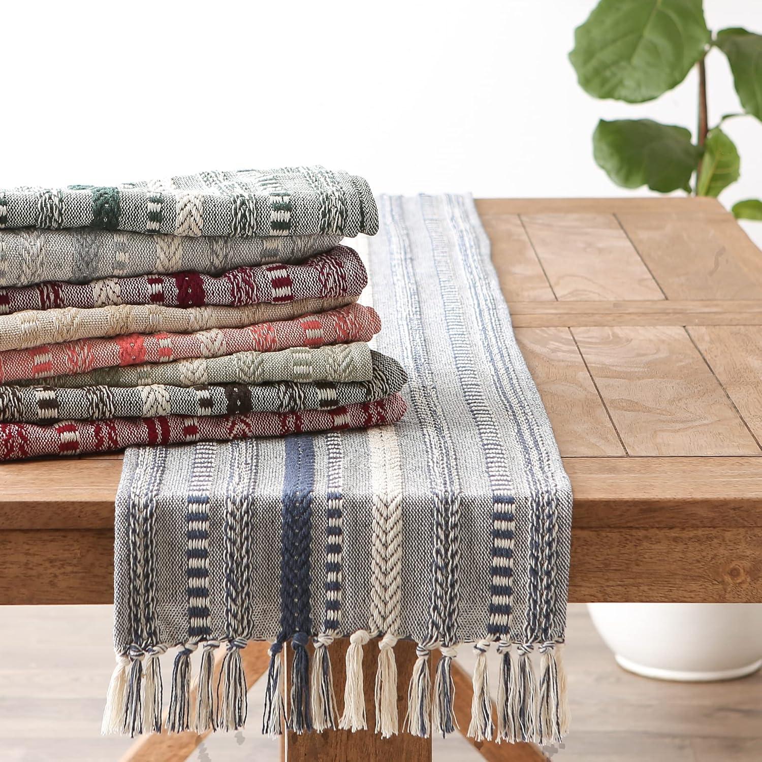 Dark Green Braided Stripe Table Runner 15x72