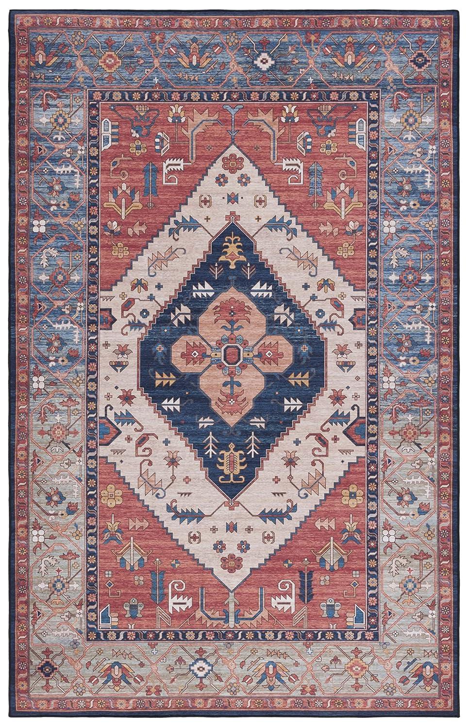 Tucson Vintage Persian TSN153 Power Loomed Machine Washable Skid-Resistant Indoor Area Rug - Rust/Blue - 5'x8' - Safavieh