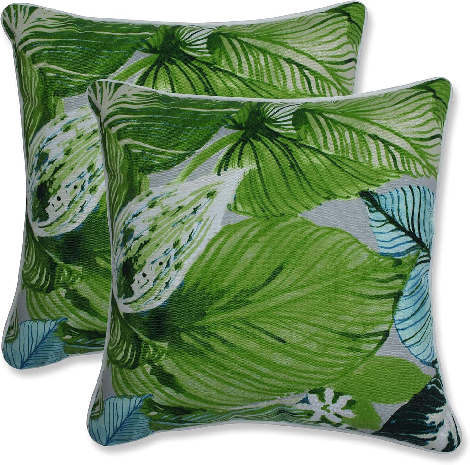 16.5" Green and Aqua Tropical Leaf Throw Pillows Set