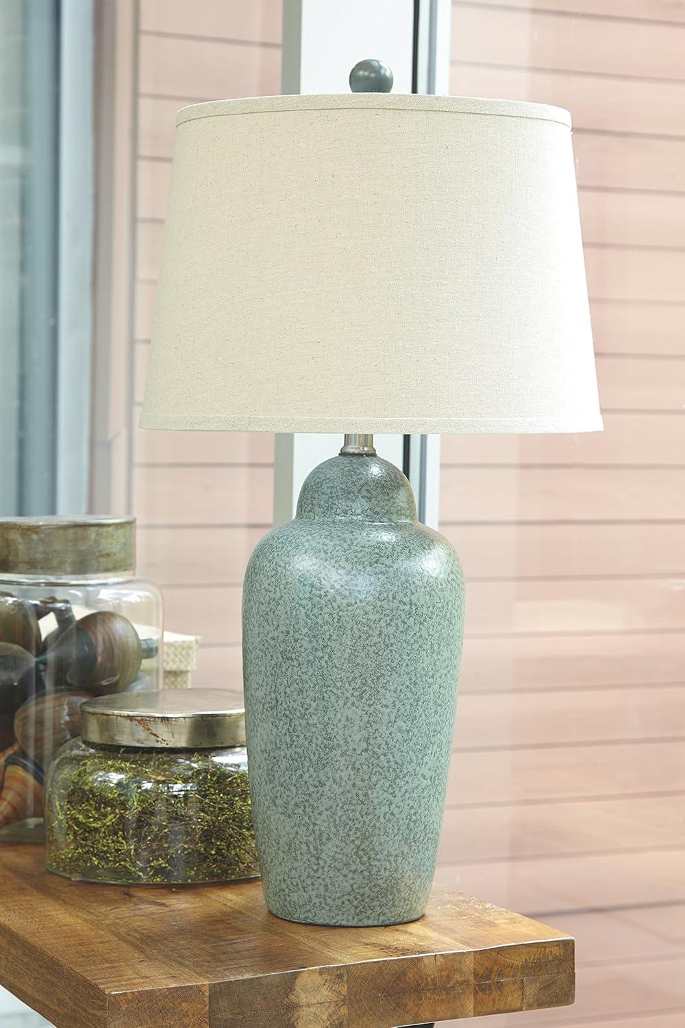 Saher Ceramic Table Lamp Green - Signature Design by Ashley: Two-Tone Glazed, Textured Shade, 150W, UL Listed