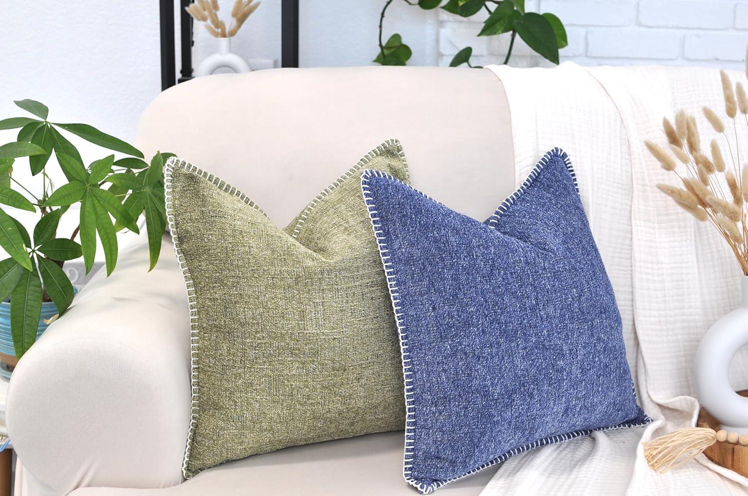 Oveesha Soft Chenille Throw Pillow Covers With Stitched Edge (Set of 2)
