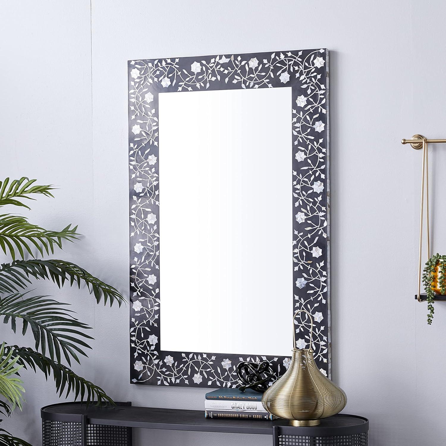 DecMode 30"W, 47"H Square Wall Mirror, Black