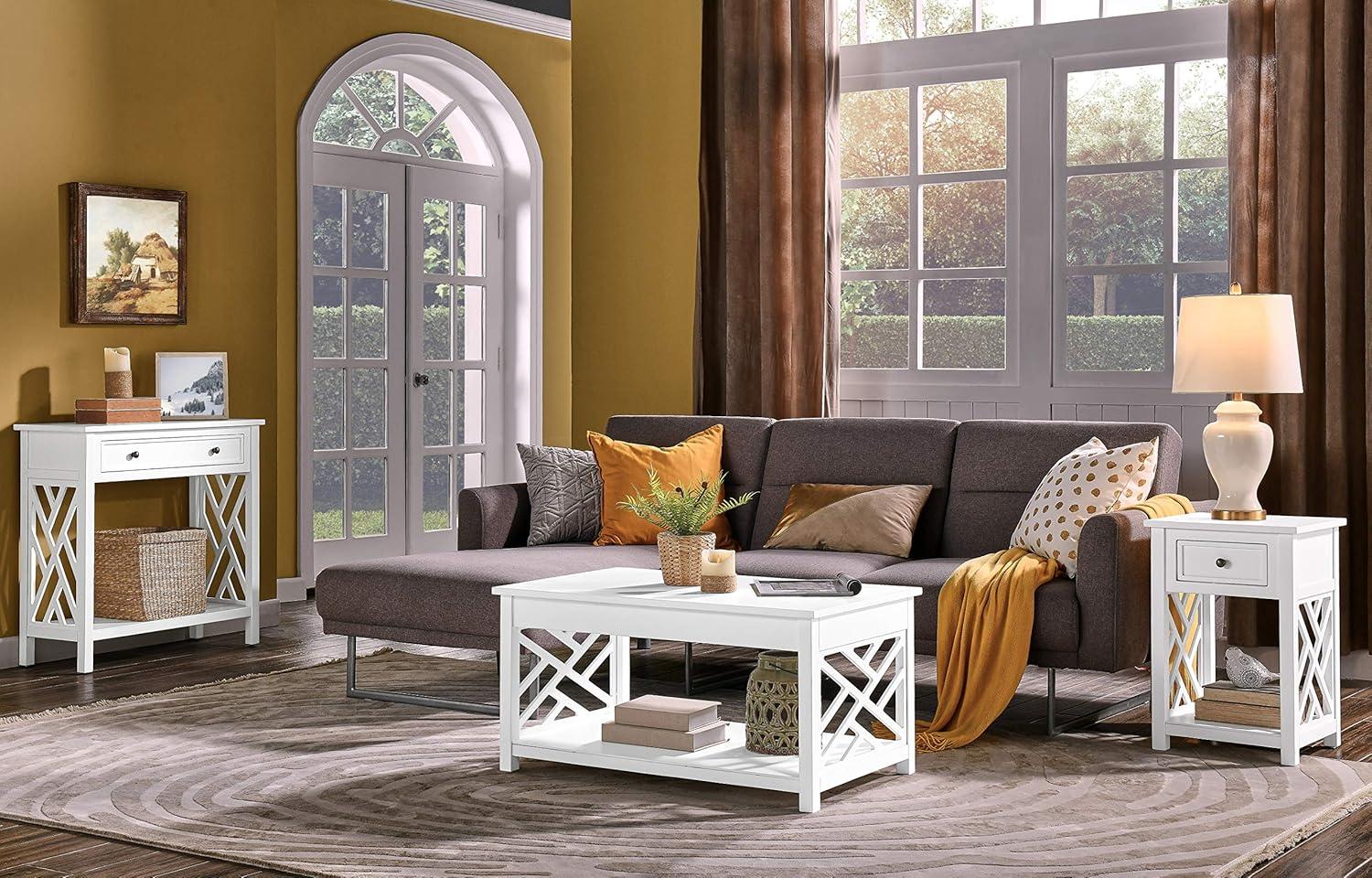 Alaterre Furniture Coventry 36 in. Solid Pine Wood Coffee Table, Traditional to Modern Design, Open-Detailing Accent Furniture, White