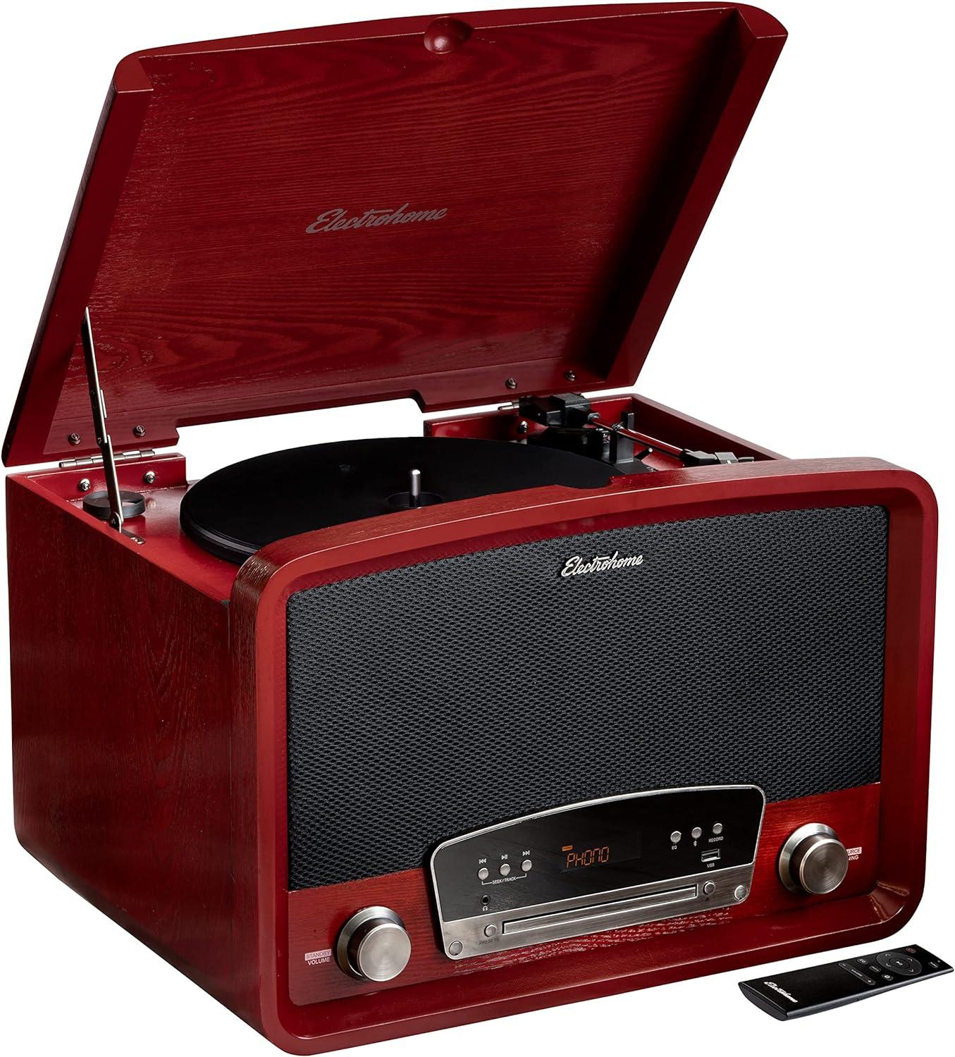 Electrohome Cherry Wood 7-in-1 Vintage Record Player Stereo System