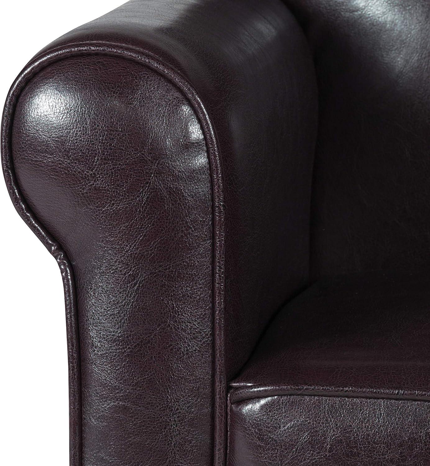 Kids Dark Brown Faux Leather Club Chair with Wood Legs