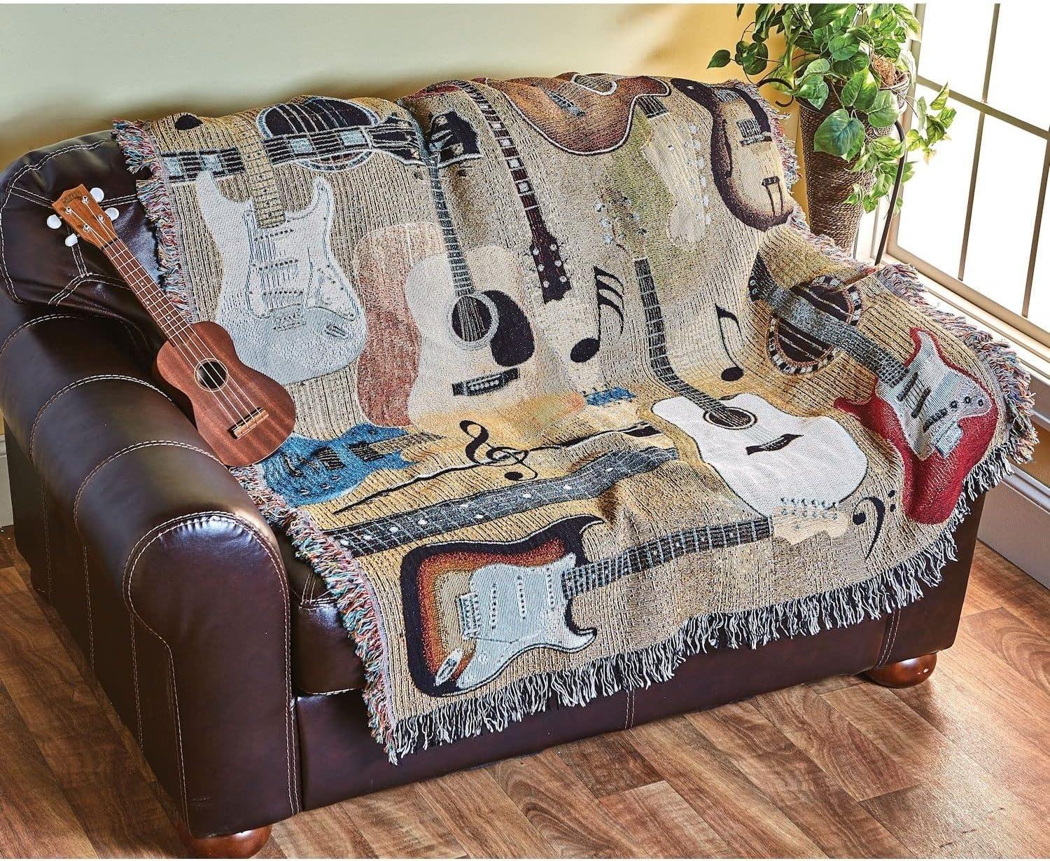 Guitar Collage Cotton Tapestry Throw Blanket, 50" x 60"