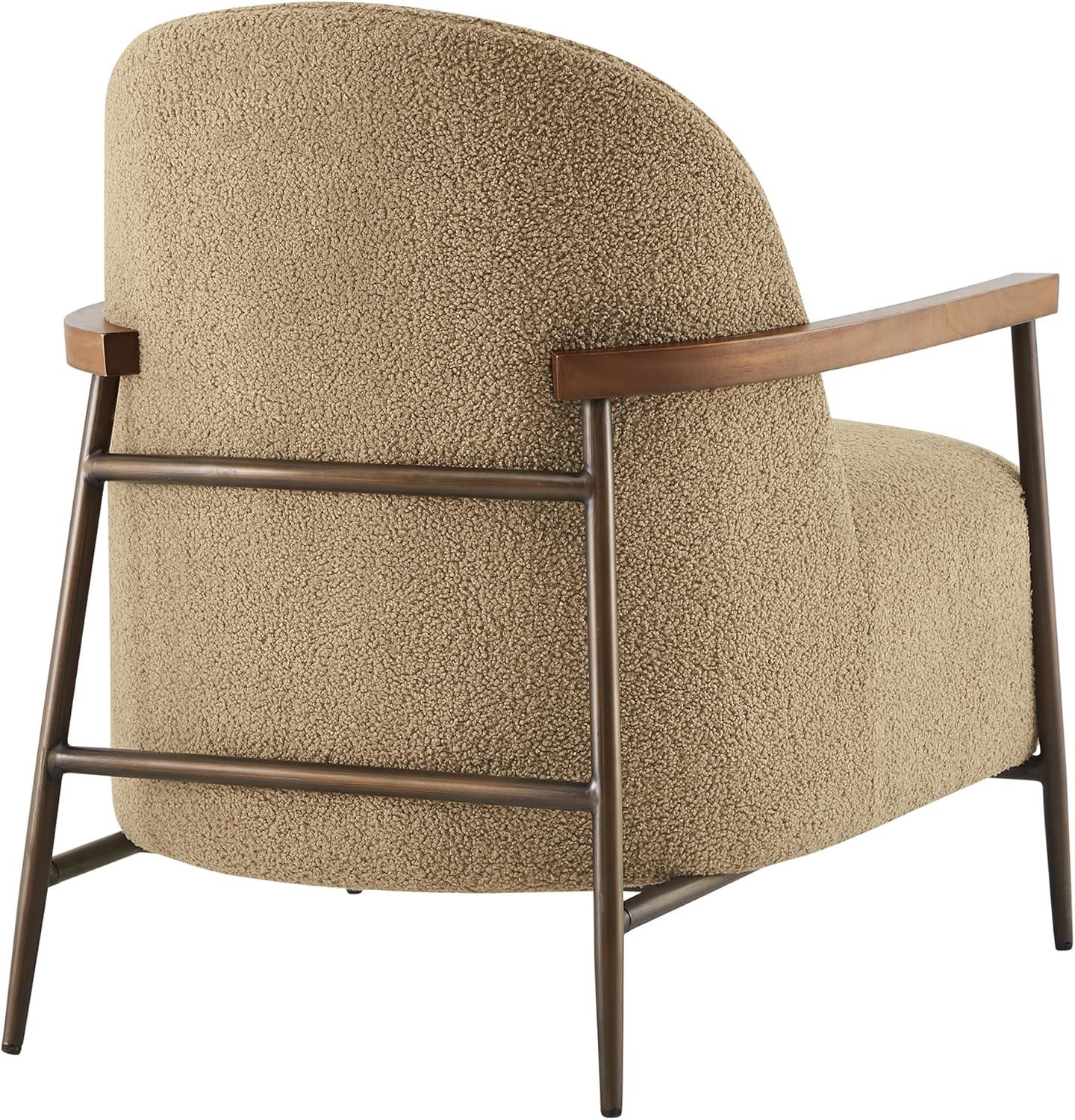 Quiteria Camel Fabric Accent Chair with Solid Wood and Metal Frame