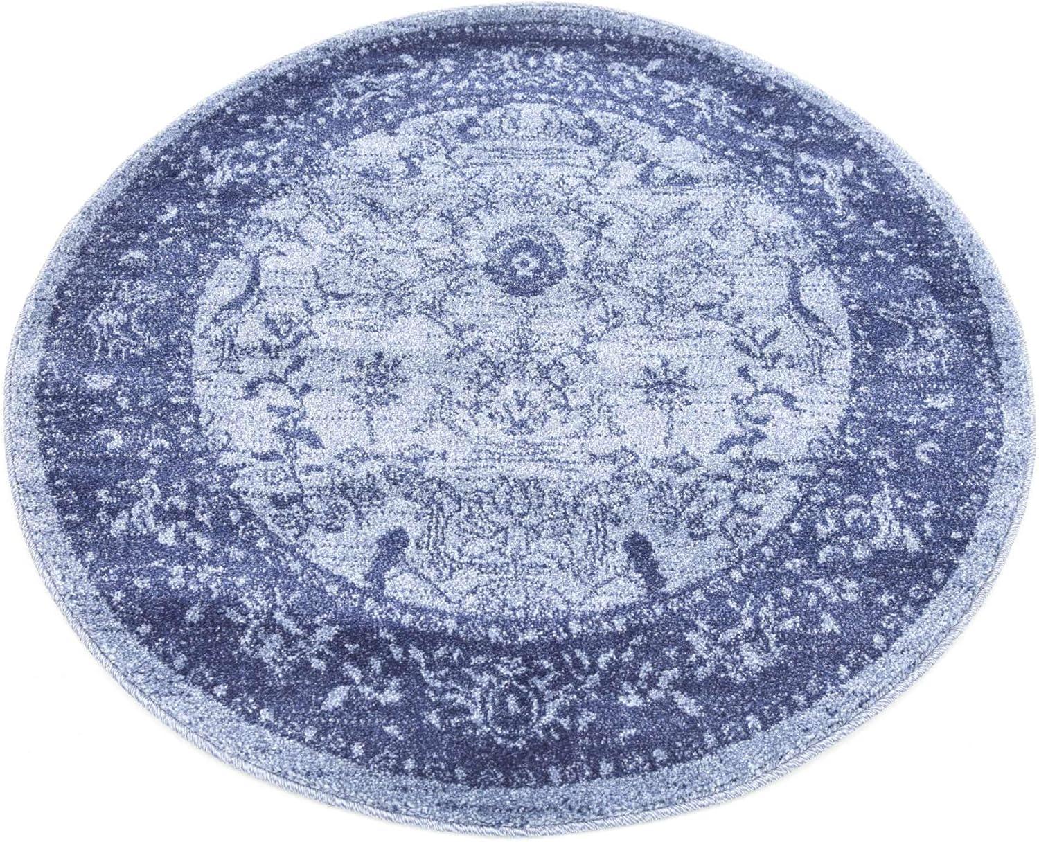 Unique Loom La Jolla Collection Area Rug - Floral (8' Round Blue/Navy Blue)