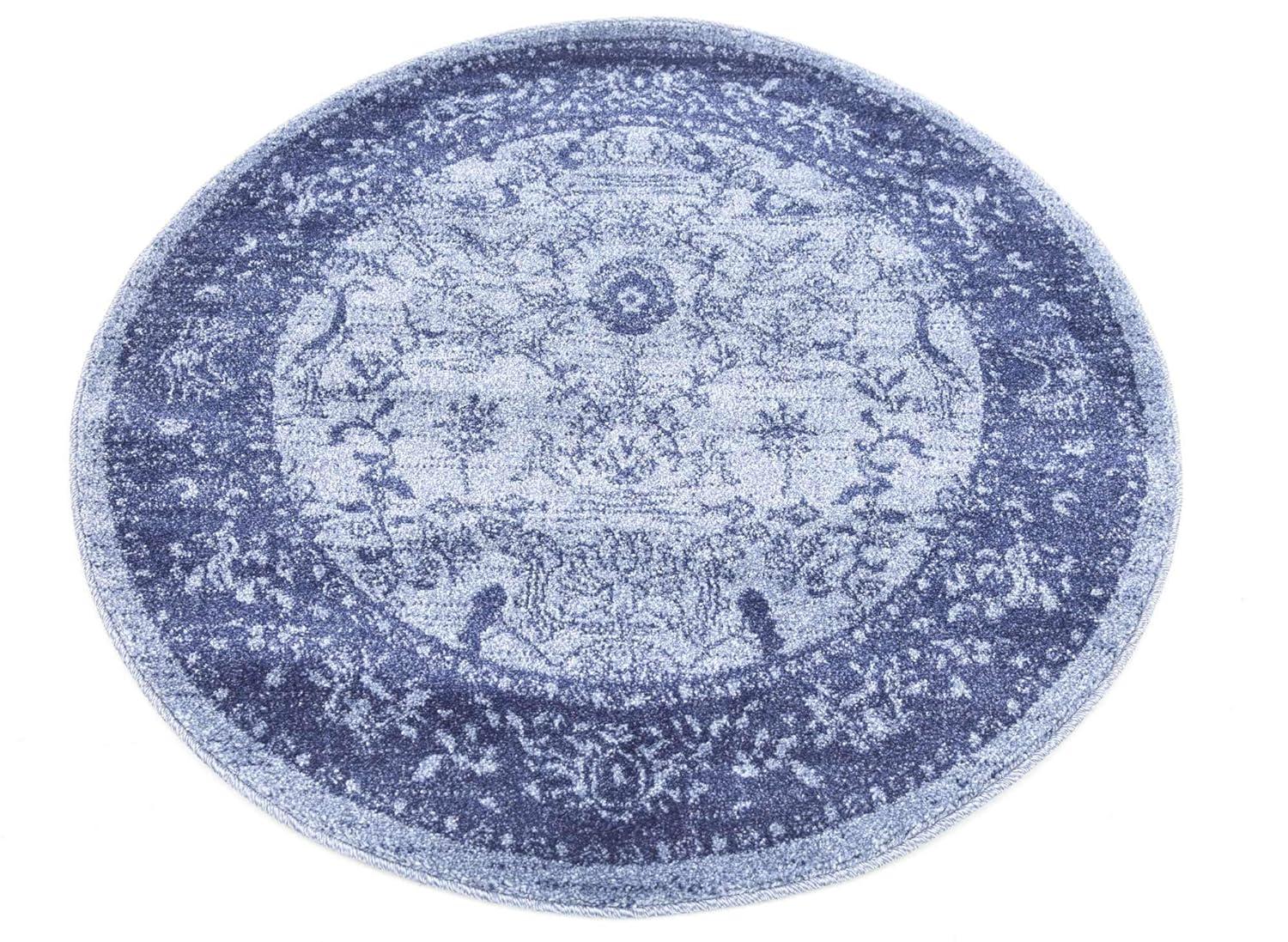 Unique Loom La Jolla Collection Area Rug - Floral (8' Round Blue/Navy Blue)