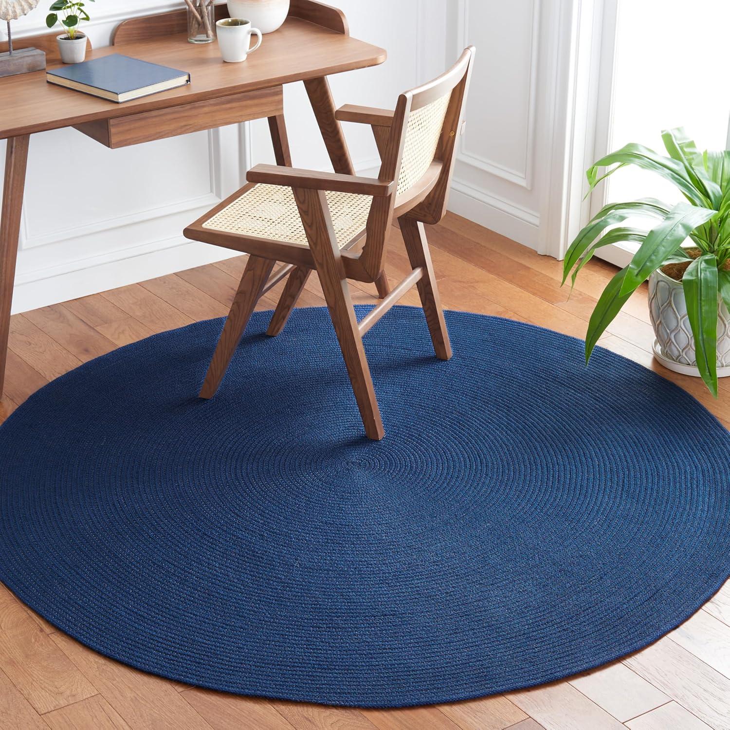 Braided BRD402 Hand Woven Area Rug - Dark Blue - 5' round - Safavieh.
