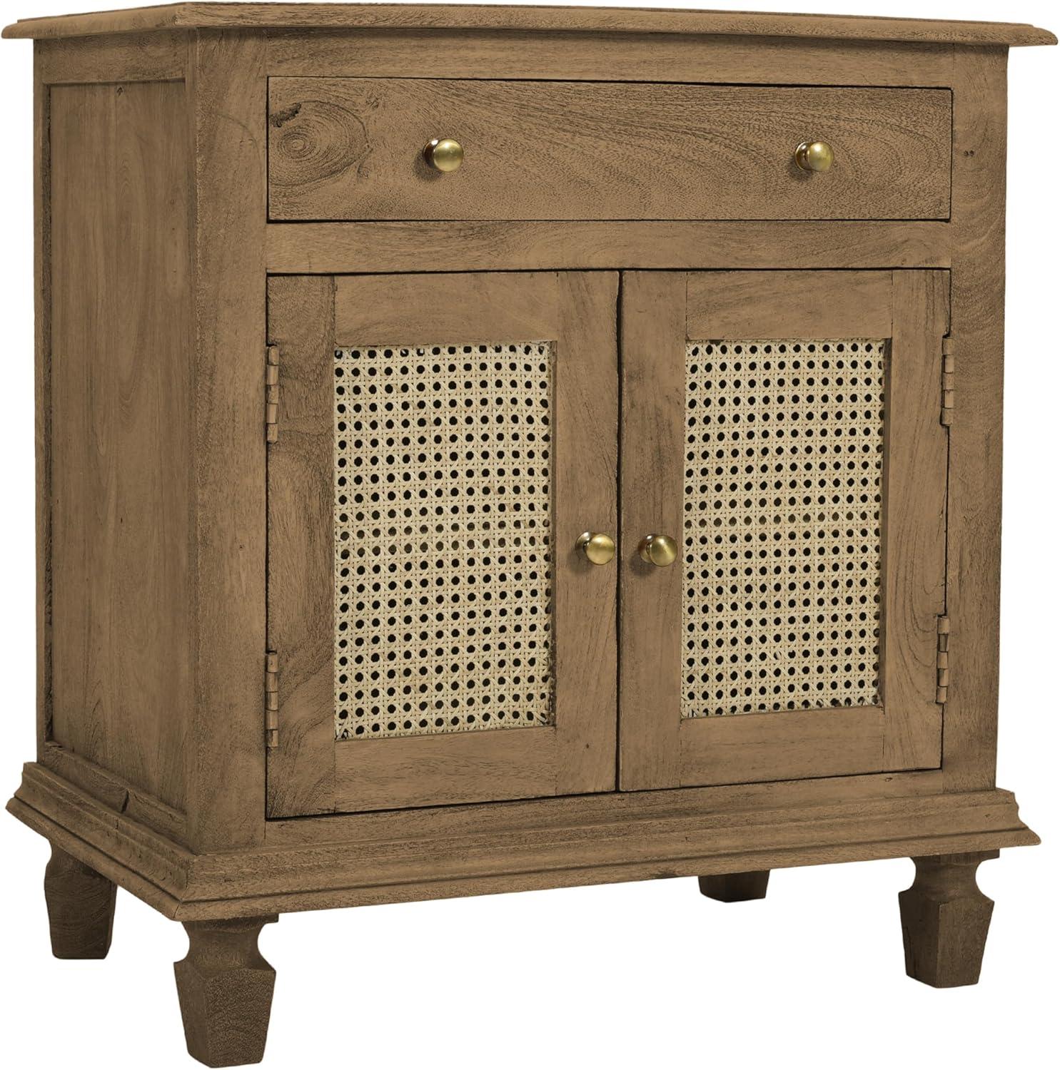 The Urban Port 30" Nightstand Table Rattan Cabinet Doors and Drawer Fronts Sandblasted Brown Mango Wood Brown