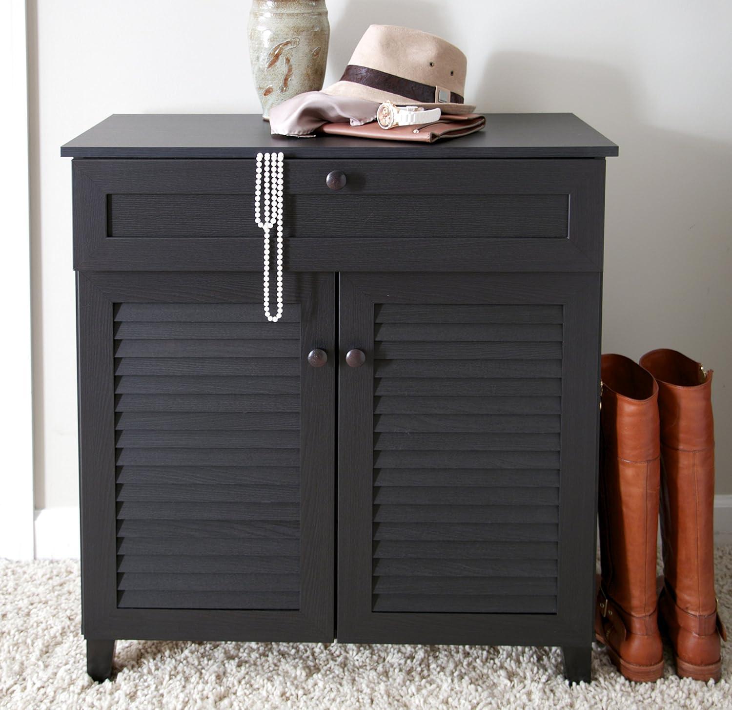 Espresso Wood Shoe Storage Cabinet with Drawer and Shelves