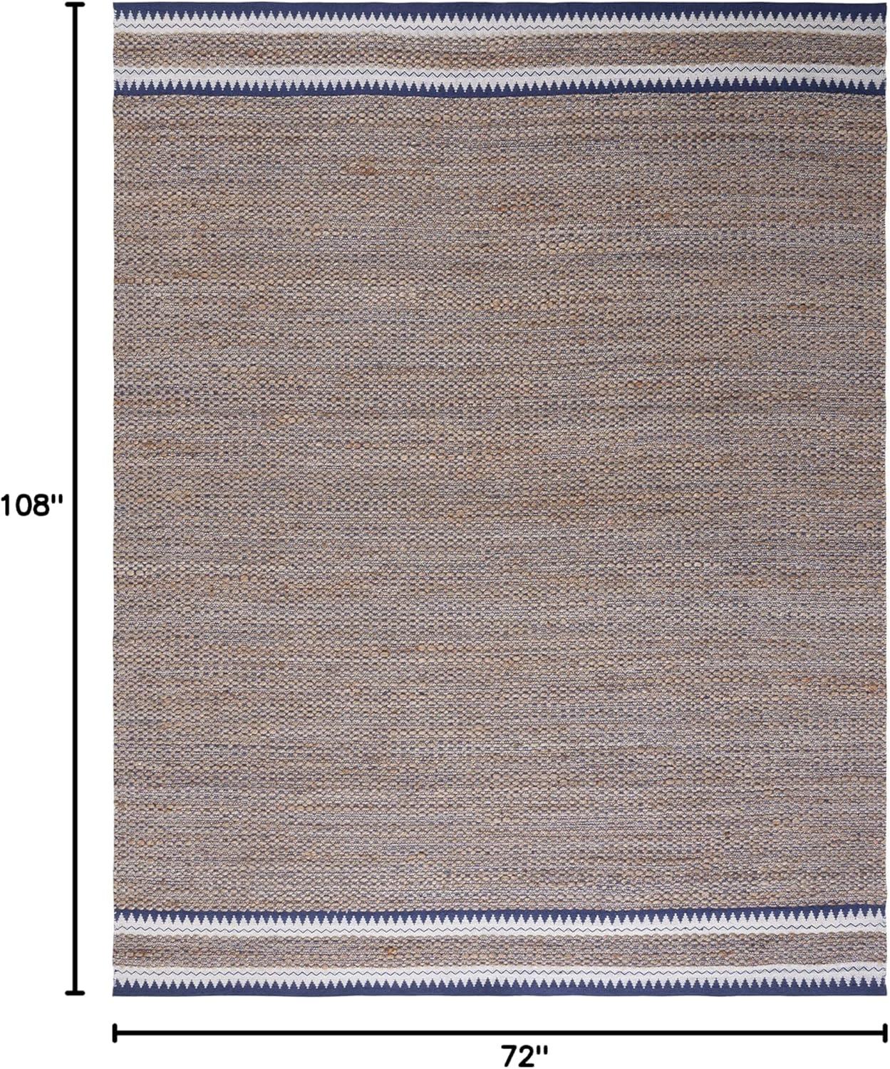 SAFAVIEH Natural Fiber Becky Solid Area Rug, Natural/Navy, 6' x 9'