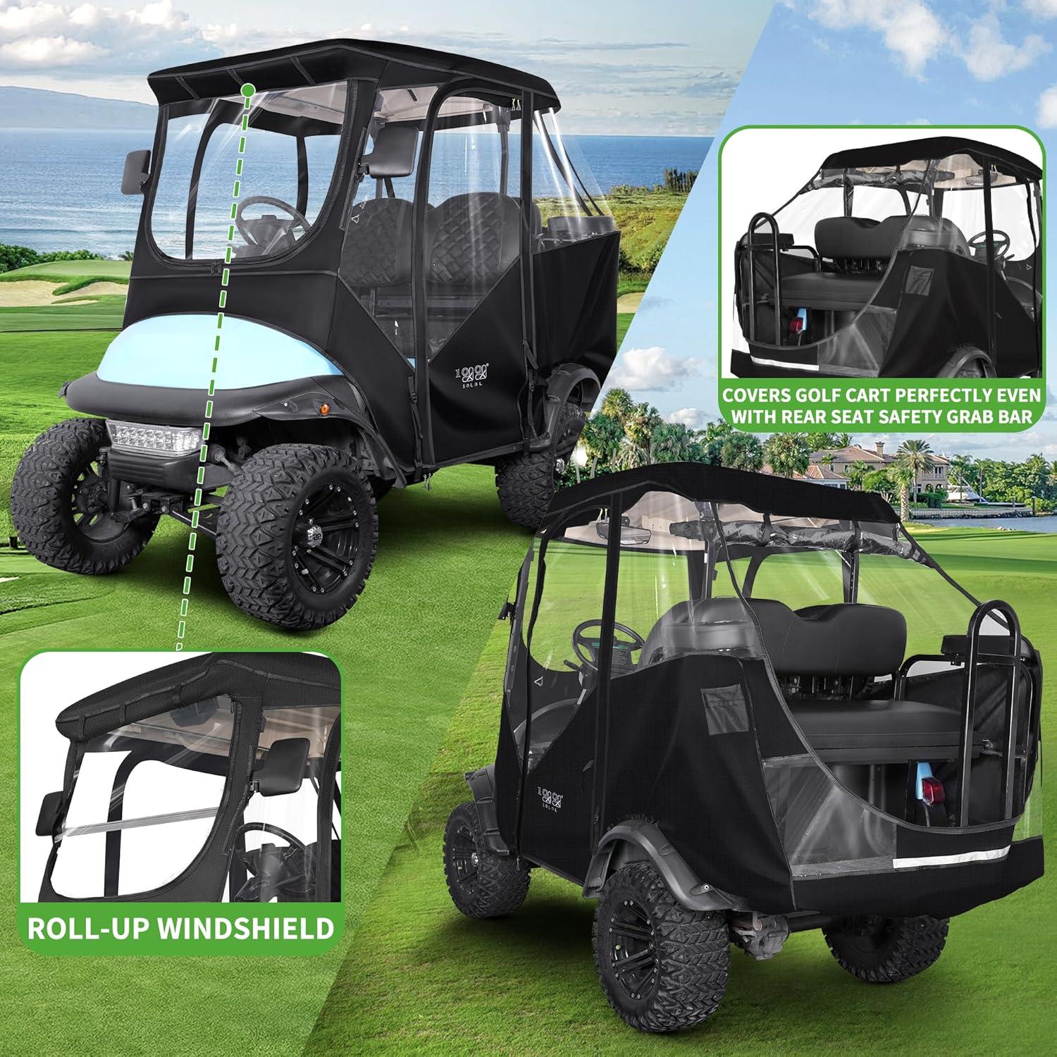 10L0L Golf Cart Cover 4 Passenger for Yamaha EZGO Club Car, 420D Waterproof Sunproof Dustproof Enclosure Cover, Black