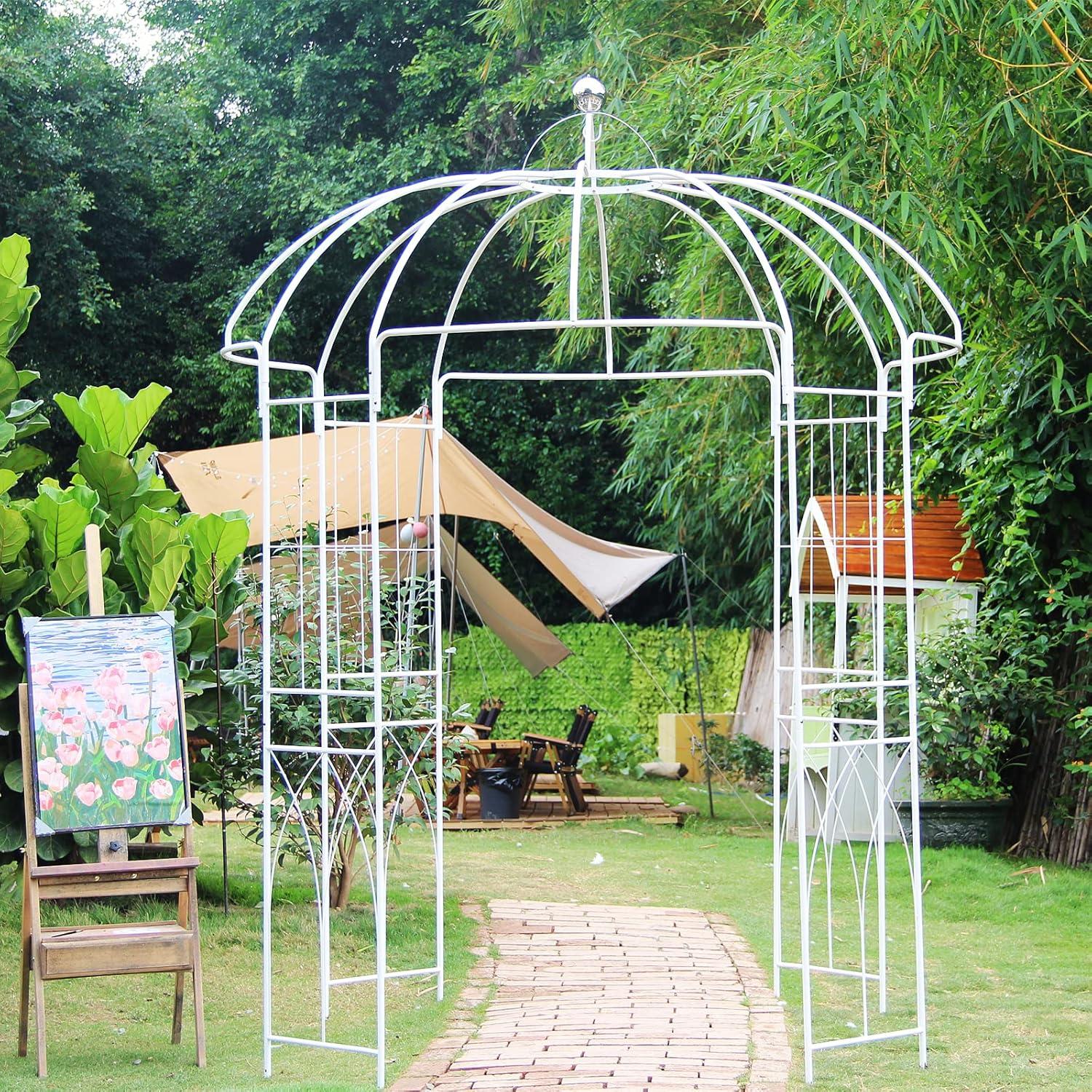 SCENDOR 107' H x82' W White Garden Iron Arch Arbor Gazebo, Ideal for Climbing Plants Outdoor, Wedding Arches Ceremony, 32LB