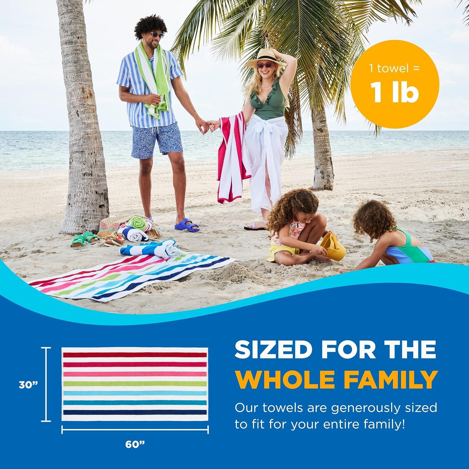 Cabana Stripe Quick-Dry Cotton Beach Towels - 6 Pack