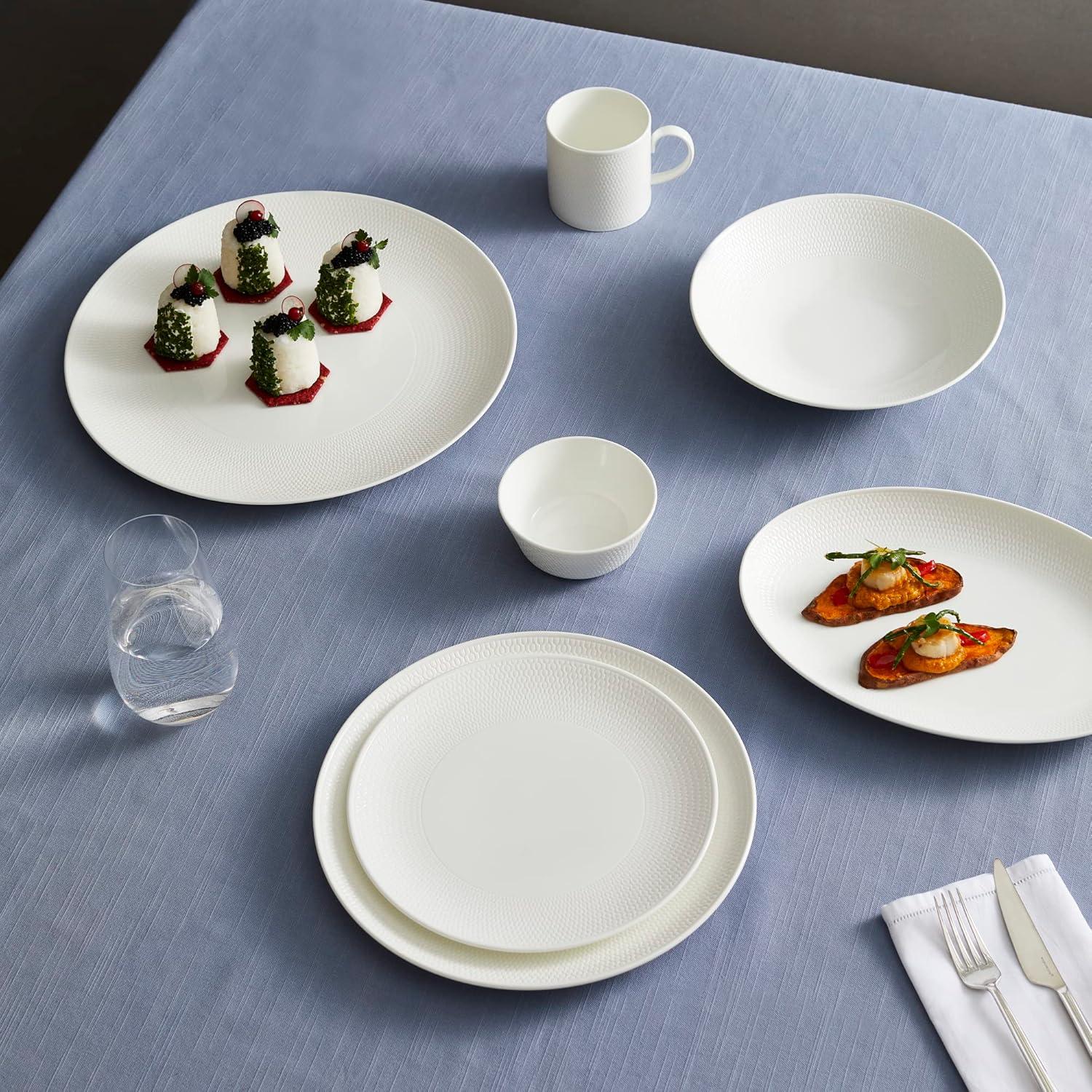 White Porcelain Geometric Round Dinner Plate