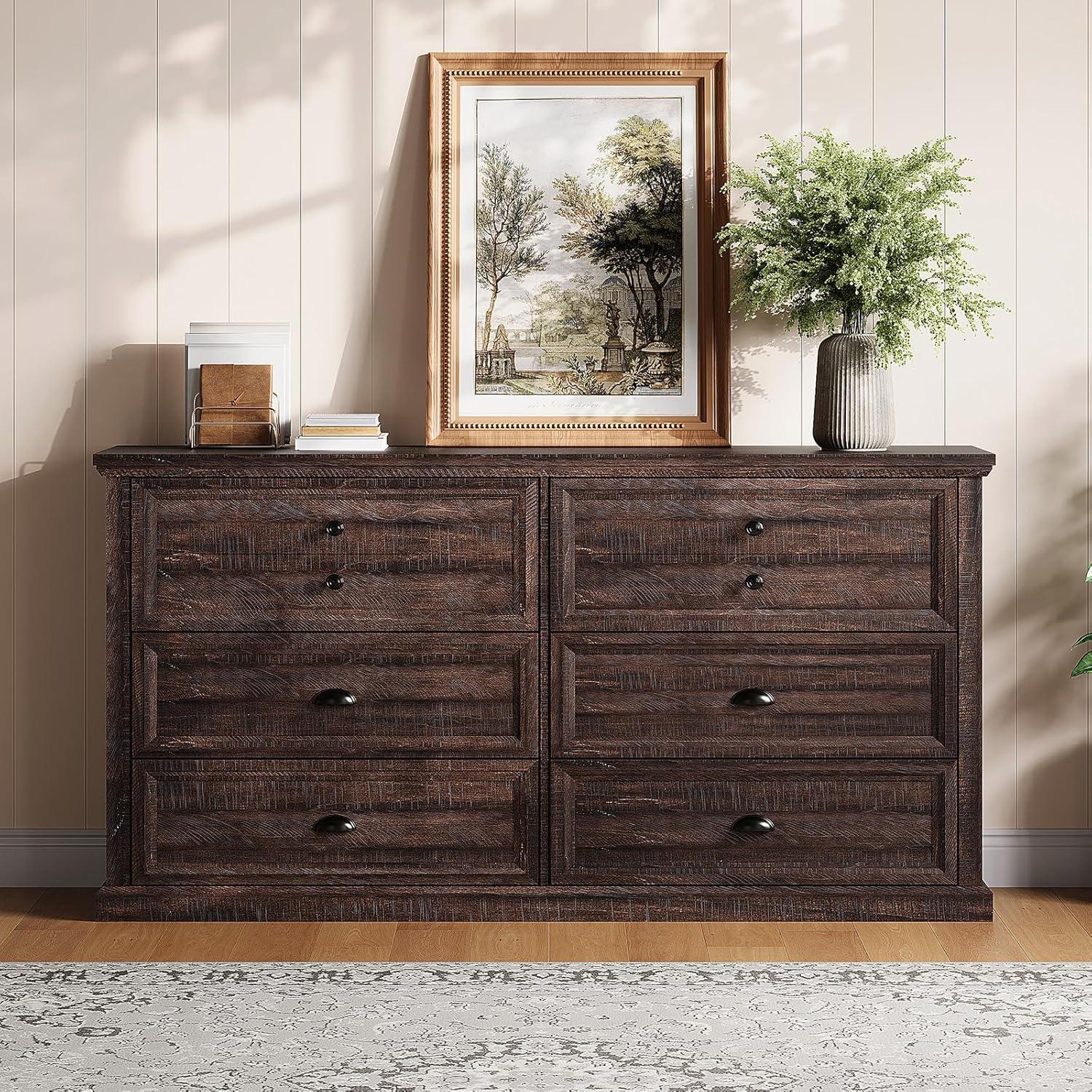 Winston Porter 58" Farmhouse 6 Drawer Dresser