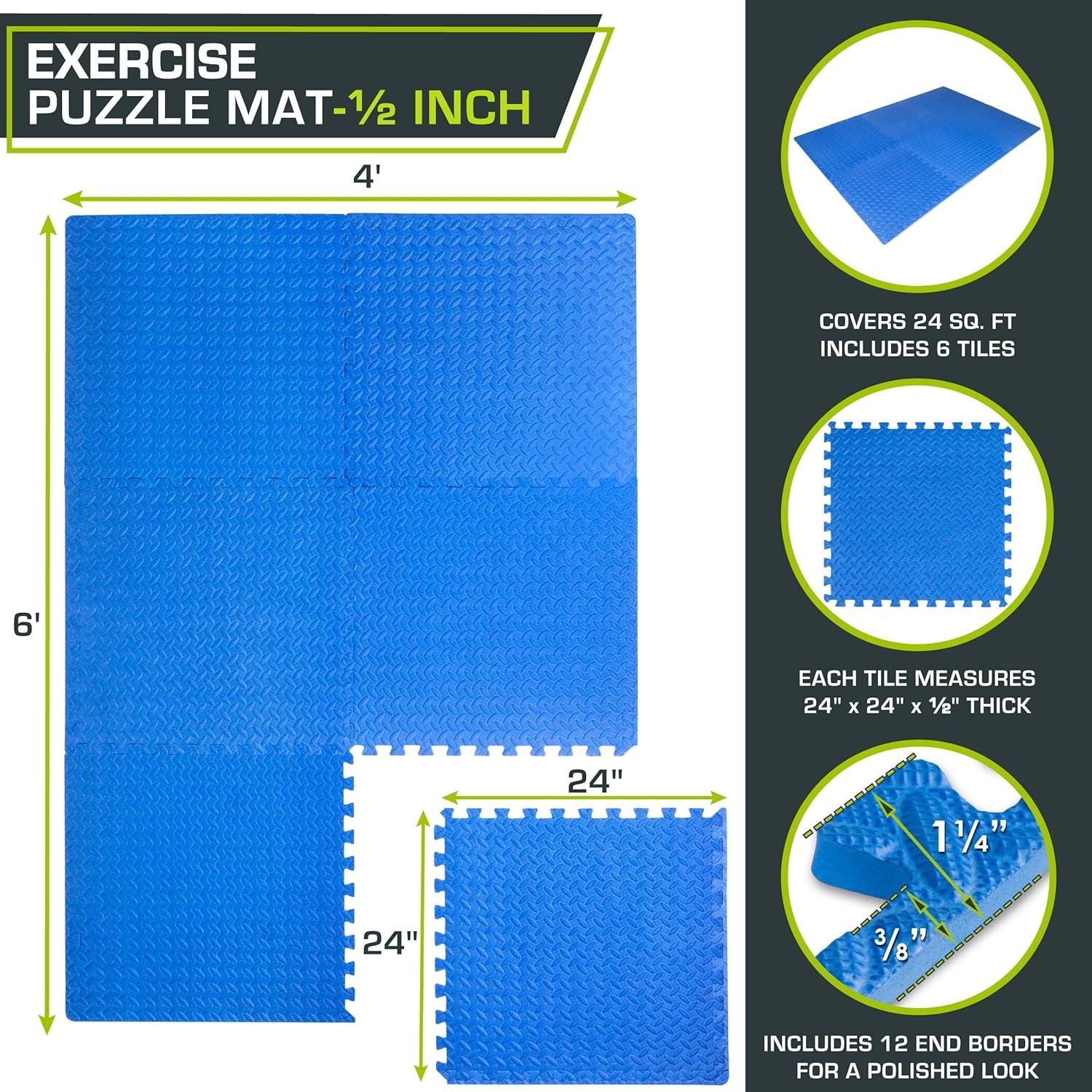 ProsourceFit Puzzle Exercise Mat, 1/2" Thick EVA Foam Interlocking Tiles