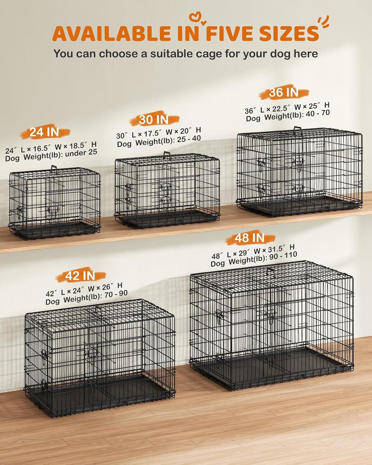 Yaheetech 24 inch Dog Crate Double Door w/Divider for Puppy Collapsible Metal Crate with Removable Tray Wire Kennel Pet Crate for Small Dogs Portable Travel Cage, Black