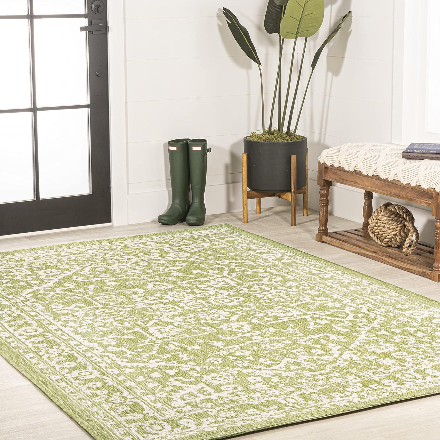 8' x 10' Malta Bohemian Styled Medallion Textured Weave Indoor/Outdoor Area Rug, Green/Cream - JONATHAN Y
