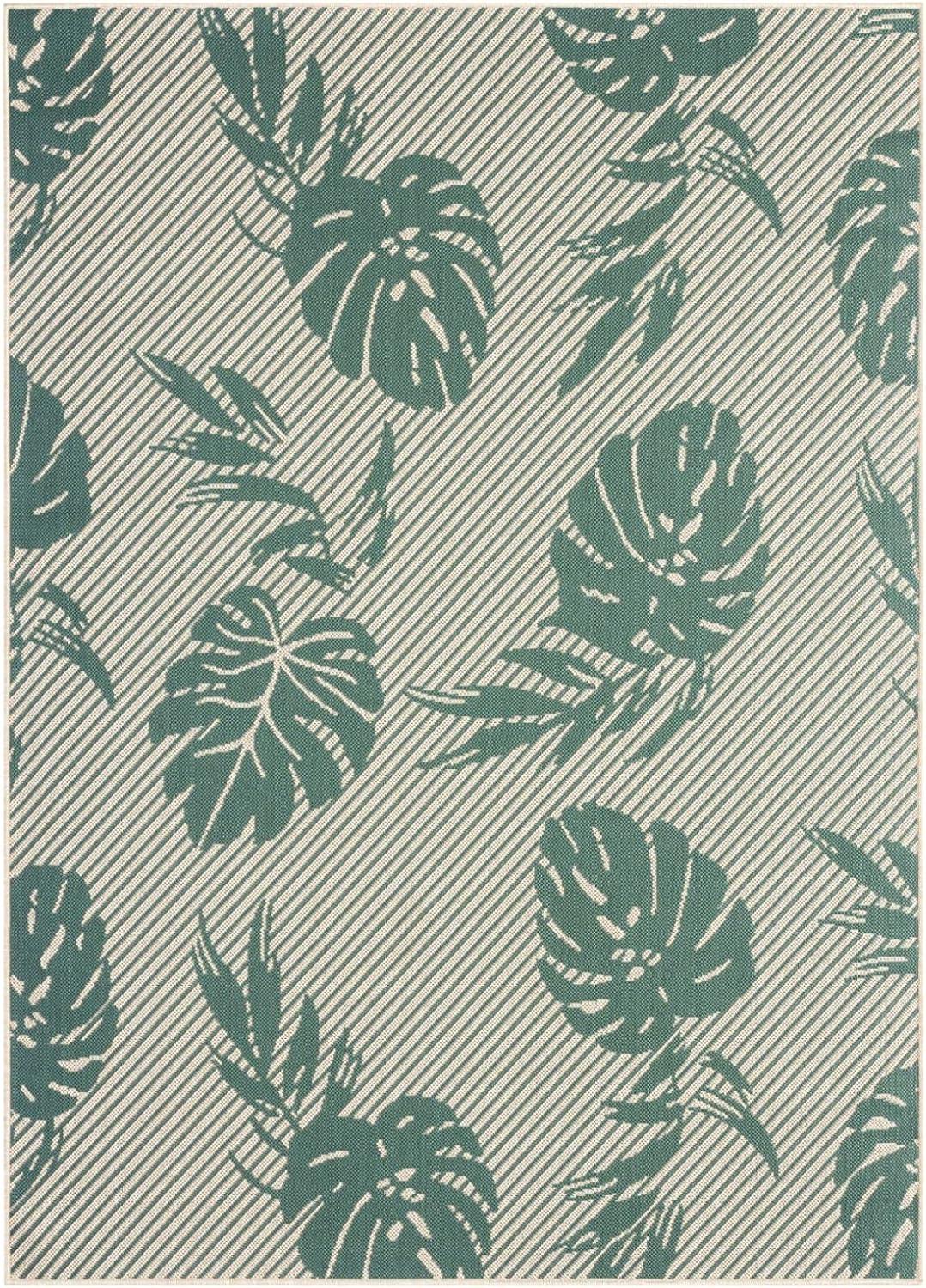 Tropical Island Vibes Reversible Beige/Green Synthetic Area Rug, 5' x 7'