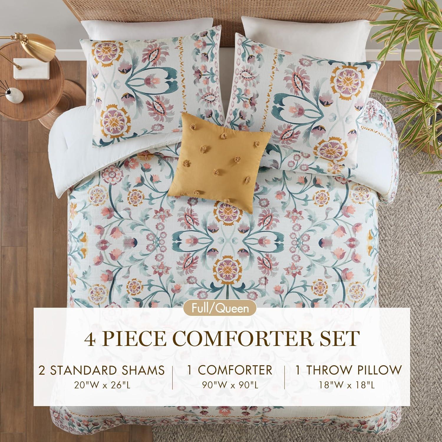 Gemma 4 Piece Floral Comforter Set with Throw Pillow