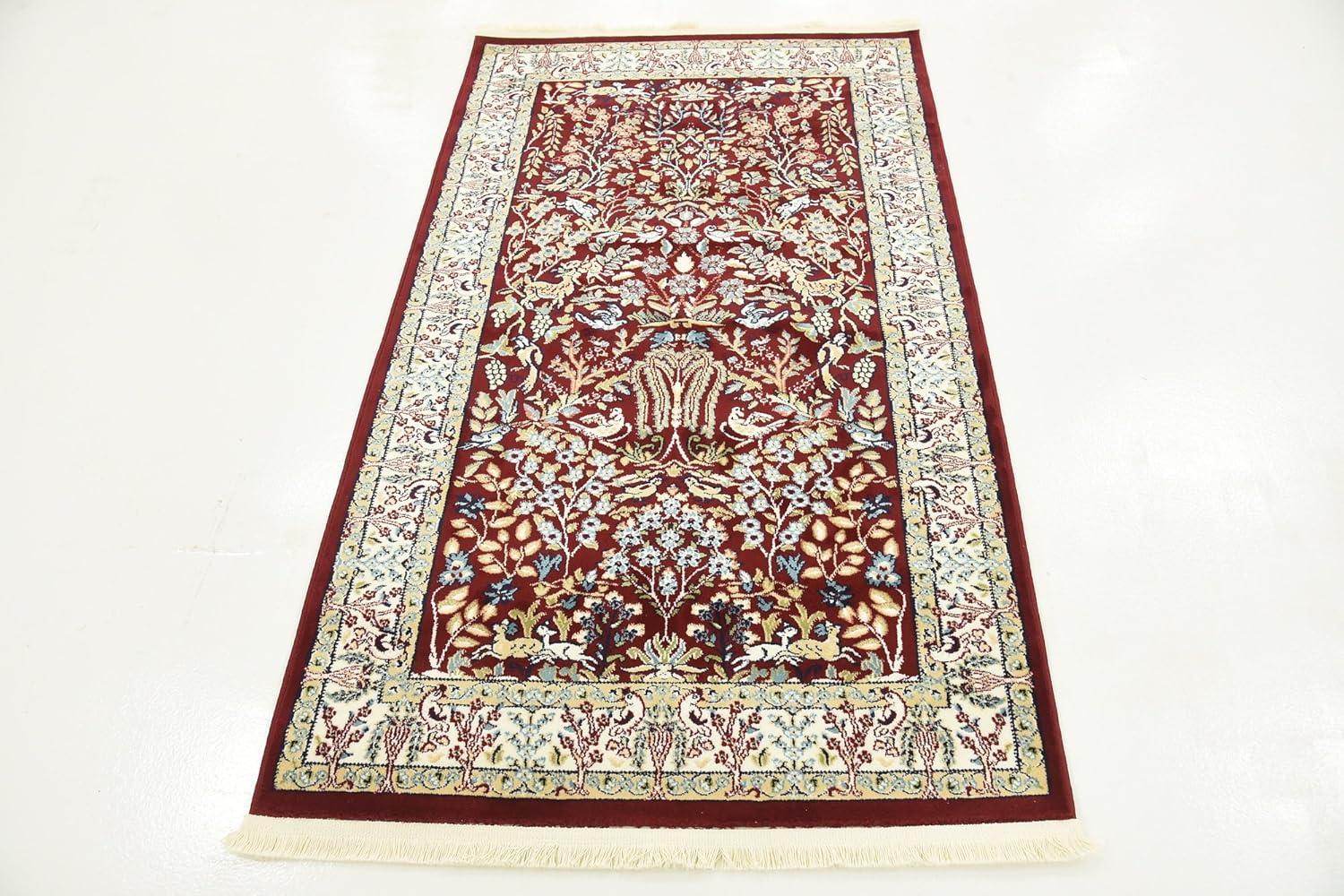 Burgundy and Beige Rectangular Synthetic Area Rug