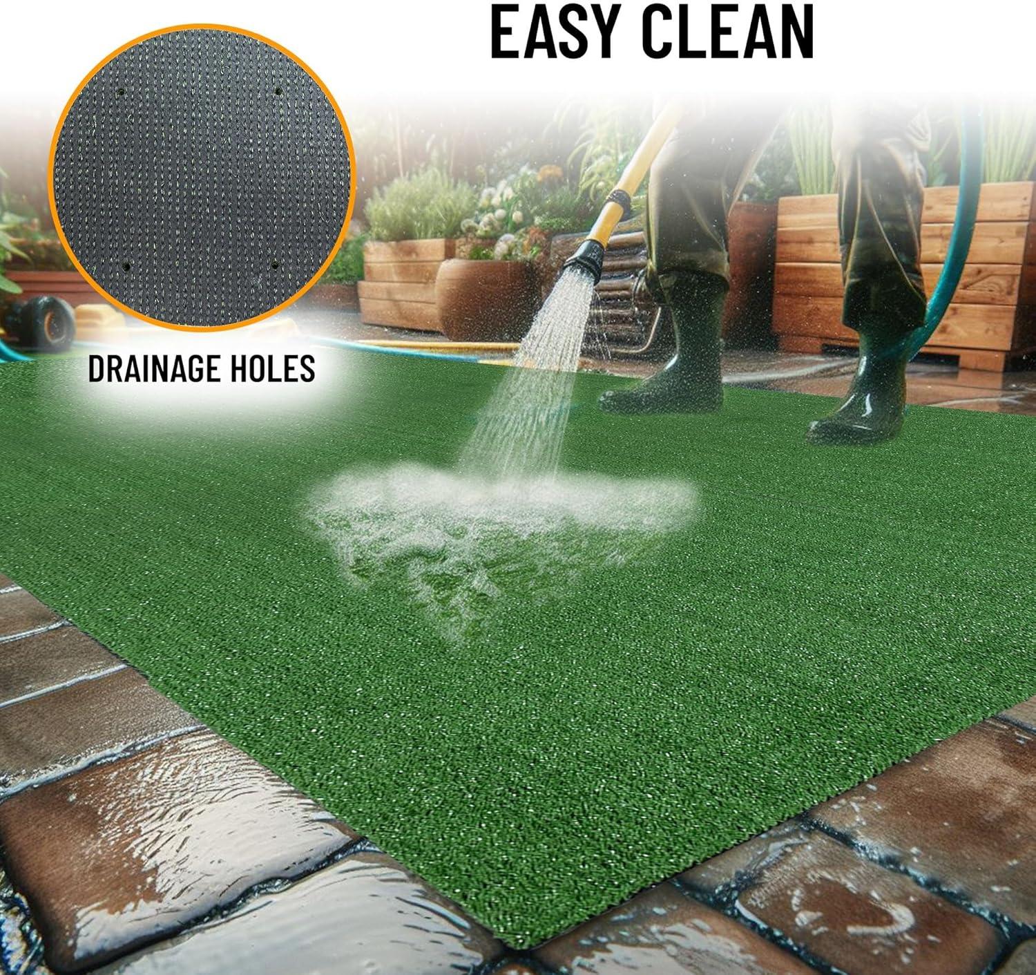 Ottomanson Artificial Grass Turf 7'10" x 9'10" Indoor Outdoor Faux Grass Rug with Drainage Holes, Customizable with Extra Long Size Options, Perfect for Patio Lawn Balcony Weddings Photoshoot Backdrop