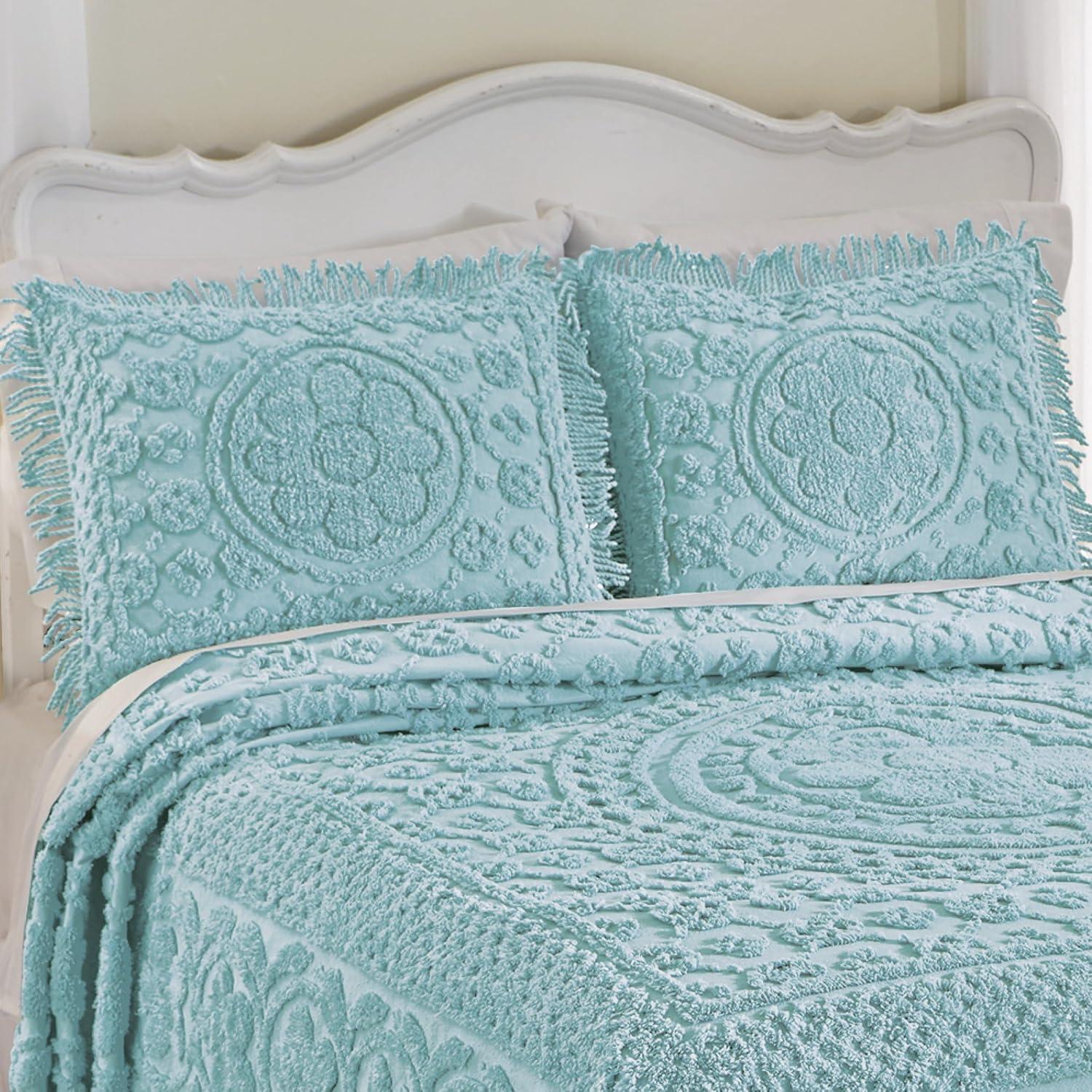 Collections Etc Calista Chenille Pillow Sham with Fringe Border Turquoise