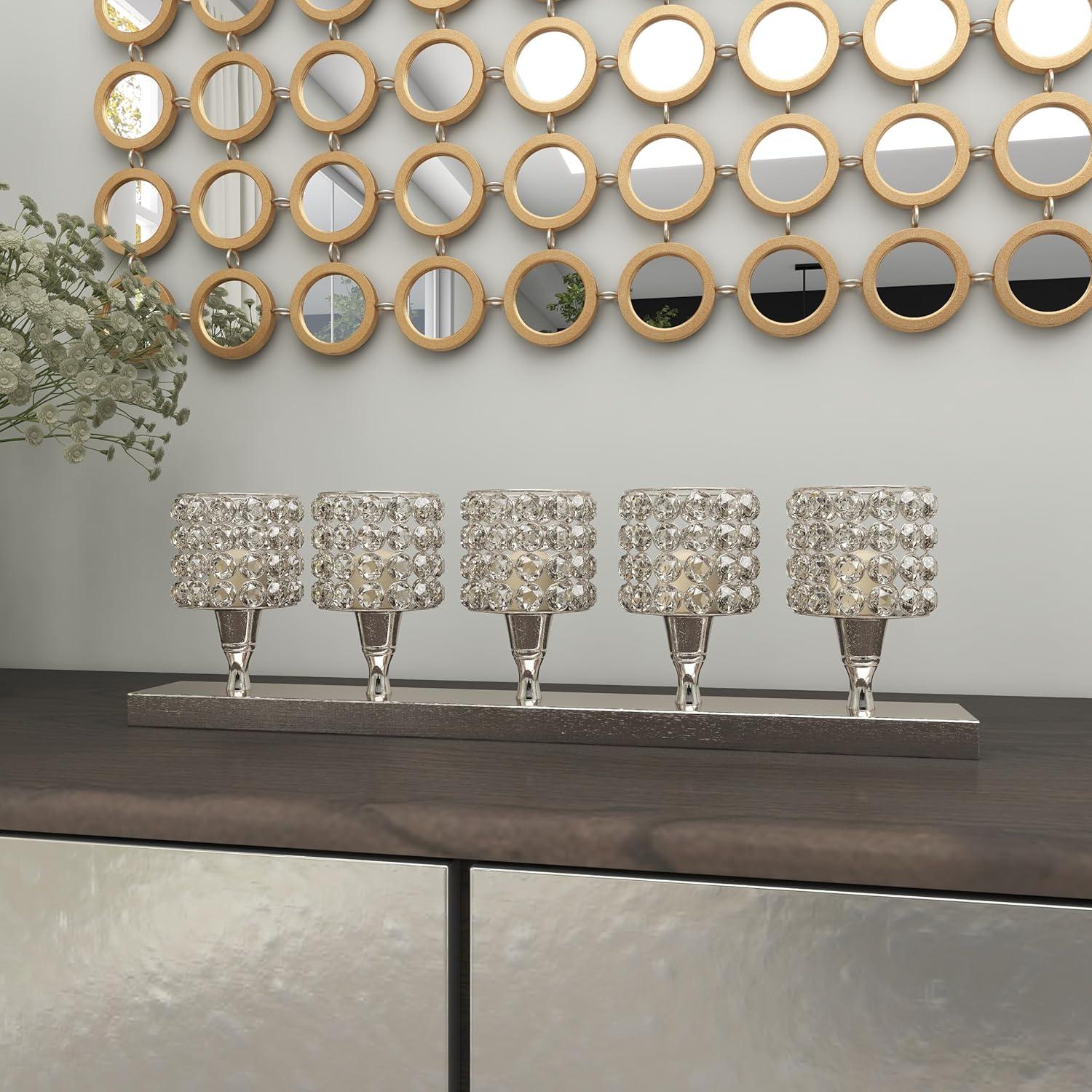 House of Hampton® Aluminum Metal Pillar 5 Crystal Sleeve Decorative Silver Candelabra