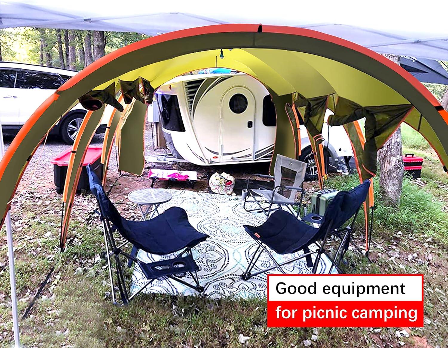 Dark Green Polyester Car Camping Awning Canopy for 8-10 Person