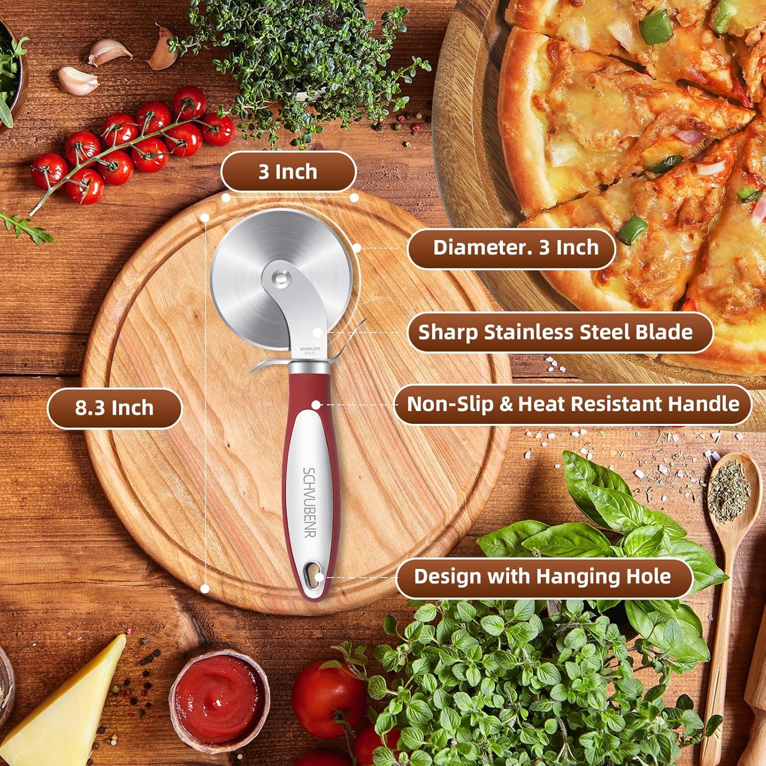 SCHVUBENR Premium Pizza Cutter Wheel - Ultra Sharp Stainless Steel Pizza Slicer with Non-Slip Soft Grip Handle - Multi-Purpose Cutter for Pizza, Dough & Pastry - Dishwasher Safe, Easy to Clean - Red