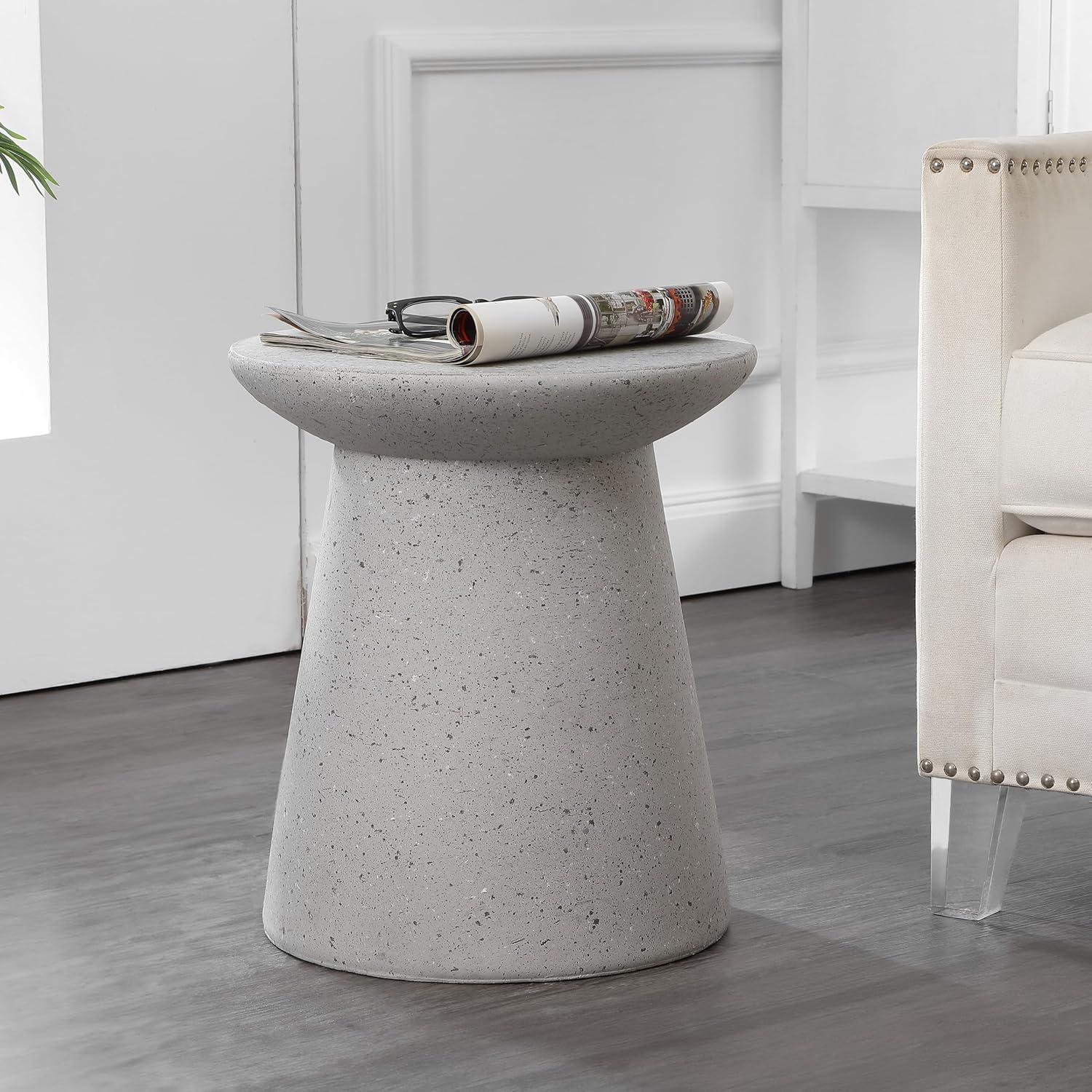 Hollie 18" Minimalist Modern Drum Accent Table Pedestal, Gray Terrazzo Finish - JONATHAN Y