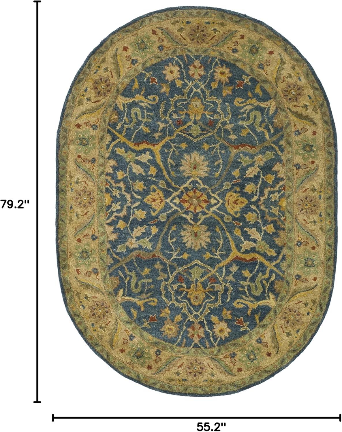 SAFAVIEH Antiquity Collection 4'6" x 6'6" Oval Blue AT14E Handmade Traditional Oriental Premium Wool Area Rug