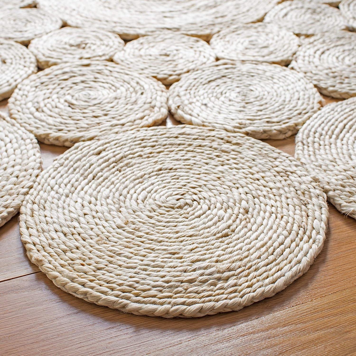 Ivory Hand-Knotted Jute 7' Round Non-Slip Area Rug