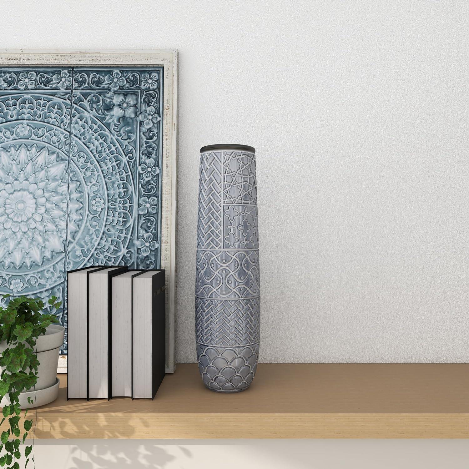 Bungalow Rose Ceramic Slim Engraved Patterned Decorative Gray Vase