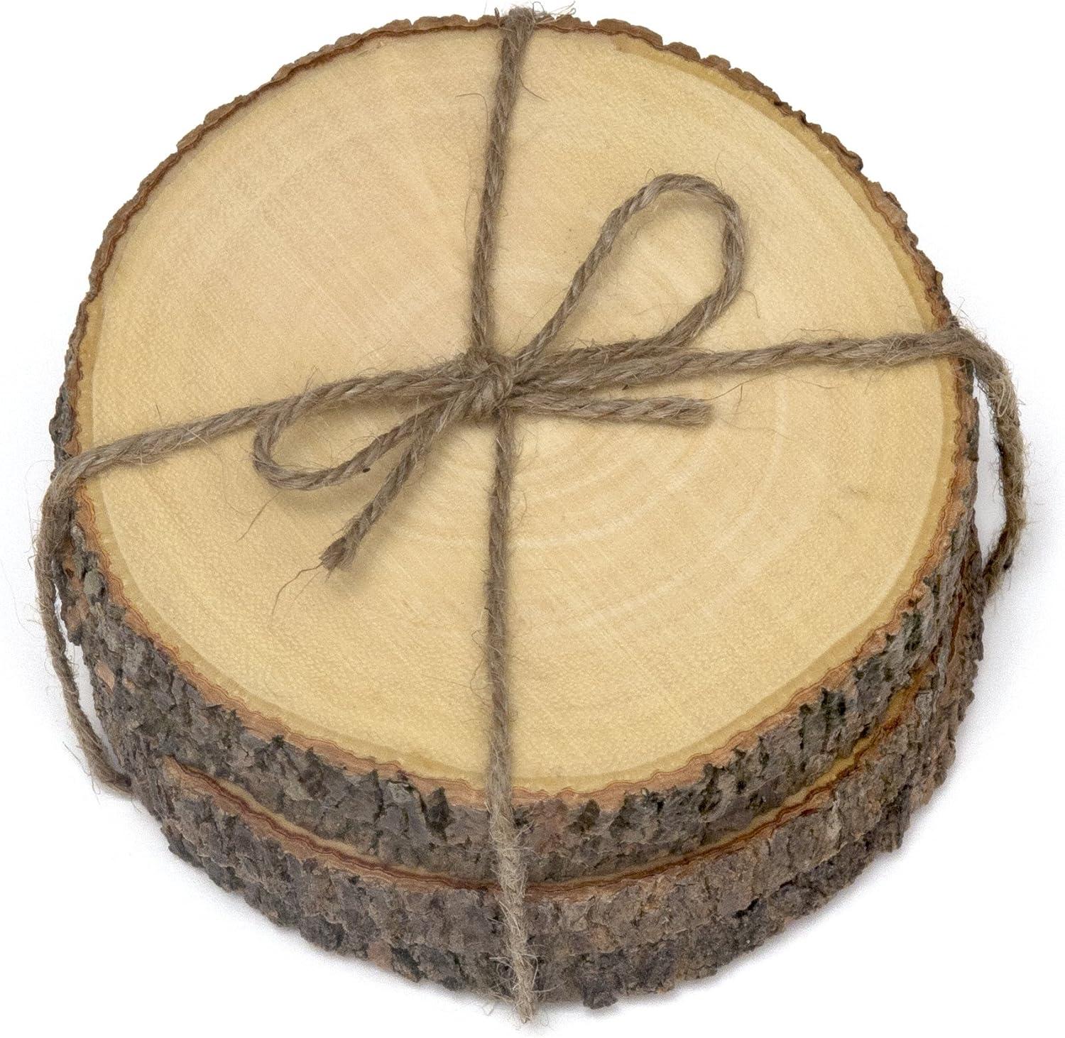 Rustic Acacia Wood Tree Bark Coasters Set of 4