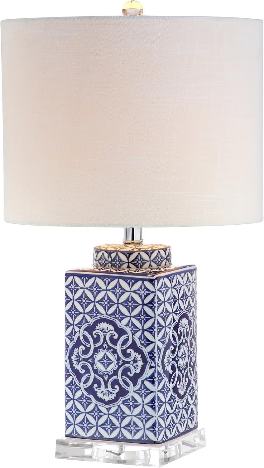 Chinoiserie Blue and White Ceramic 23" Table Lamp with Linen Shade