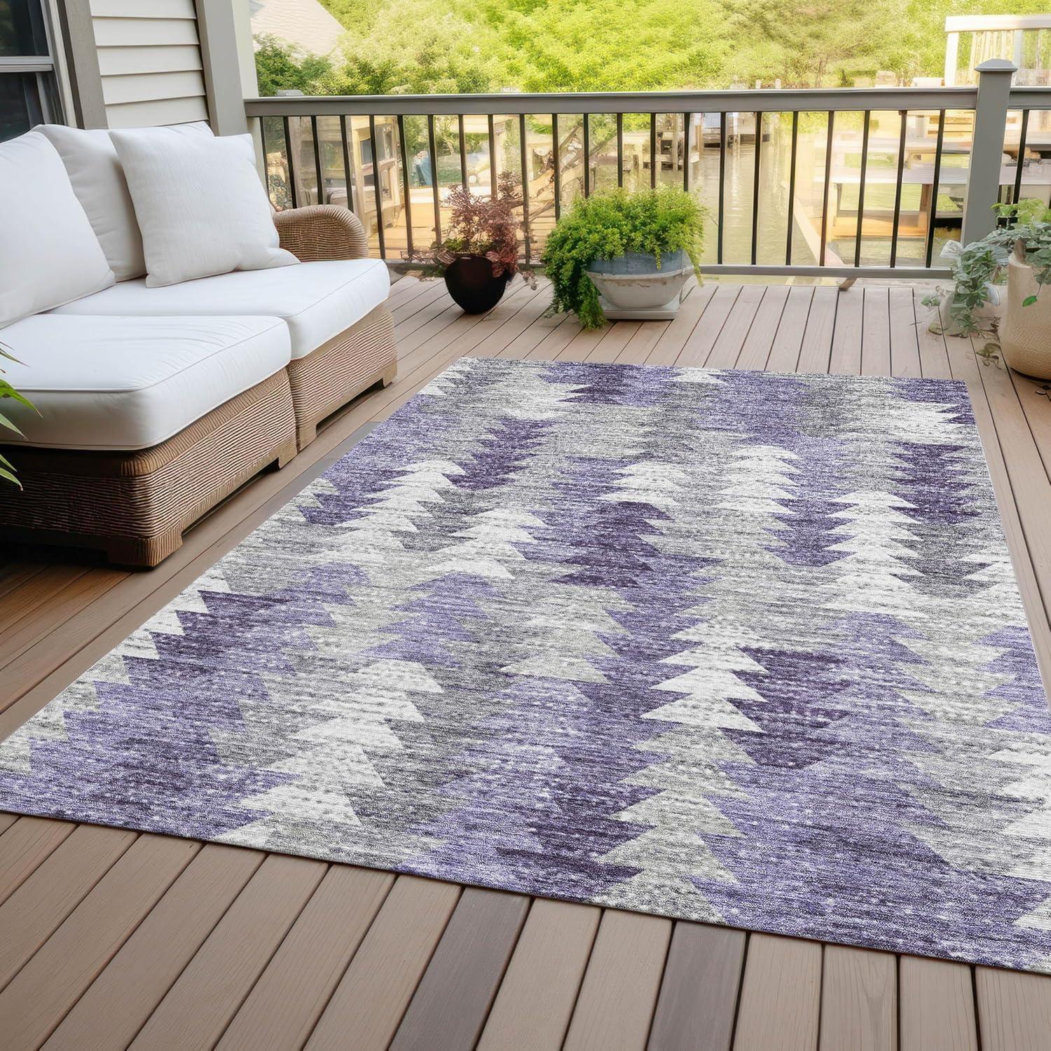 Purple and Gray Synthetic Flat Woven 8' x 10' Area Rug