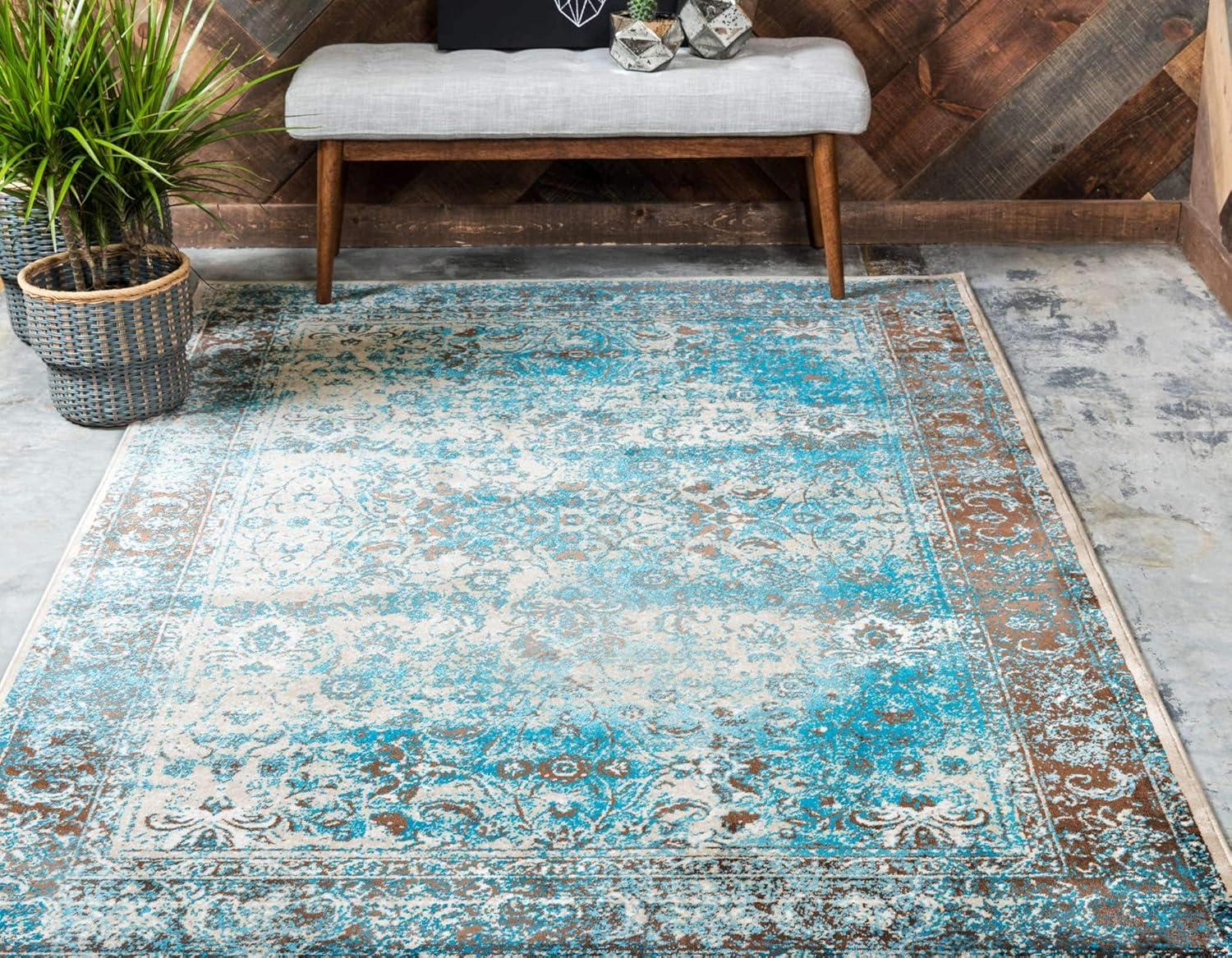 Unique Loom Imperial Collection Area Rug - Bosphorus (2' x 3' 1" Rectangle Ivory and Blue/Brown)