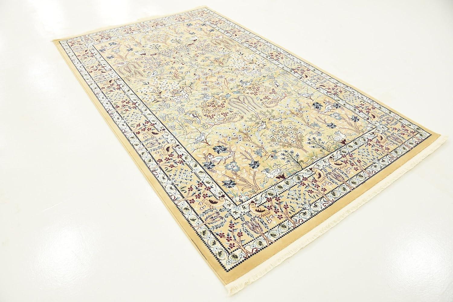 Beige Rectangular Synthetic Easy-Care Stain-Resistant Rug